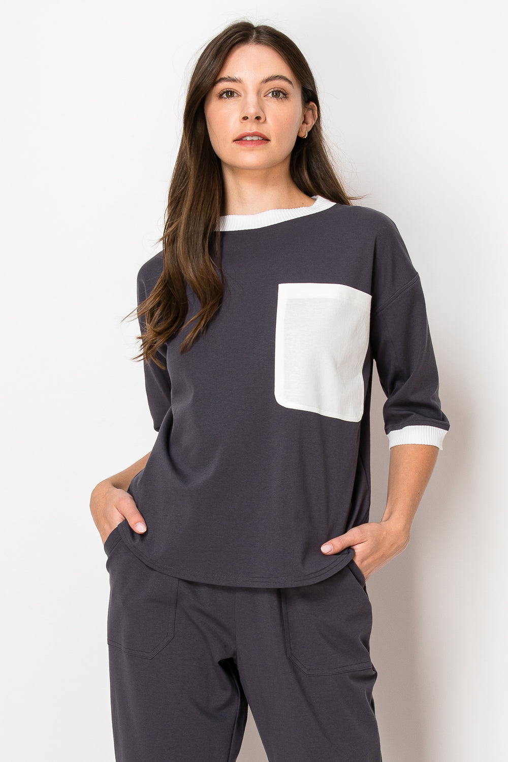 Kaley Stretch Cotton Colorblock Top