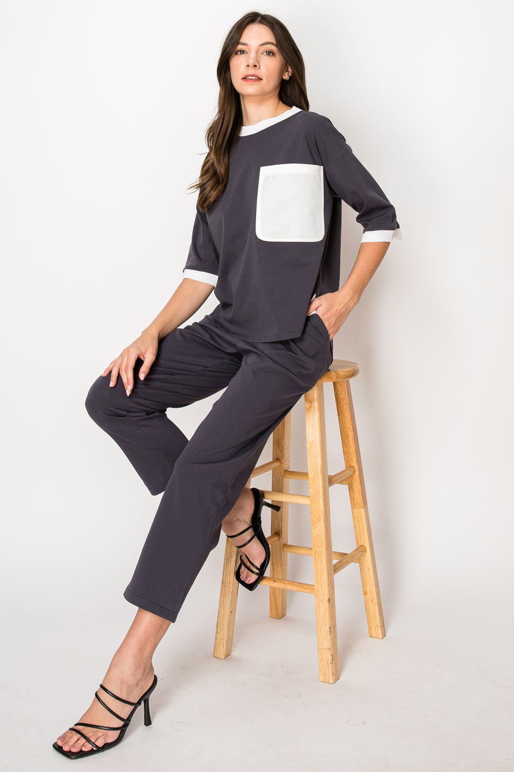 Kaley Stretch Cotton Colorblock Top