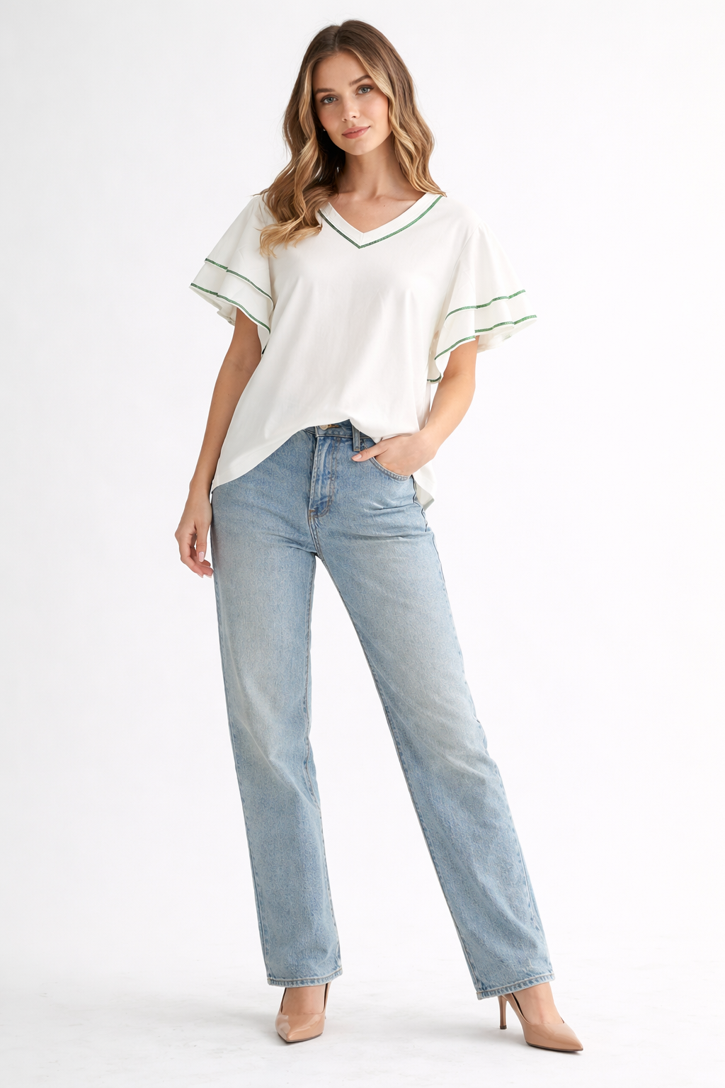 Remi Stretch Pointe Knit Top with Contrast Sequin
