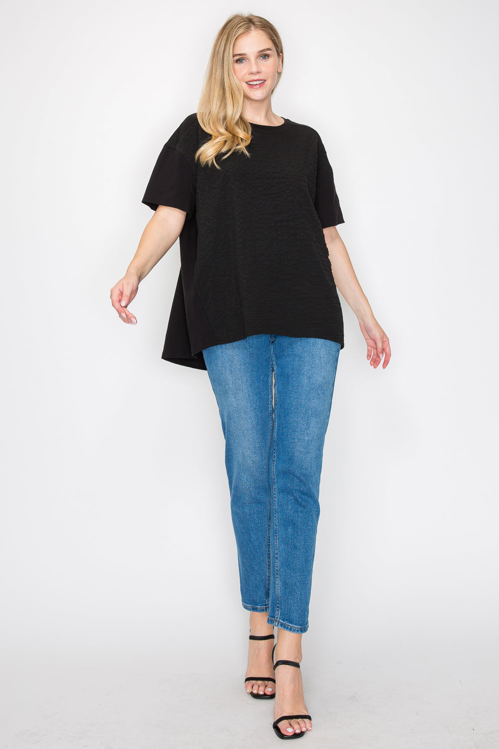 Renae Textured Woven Mixed Pointe Knit Top