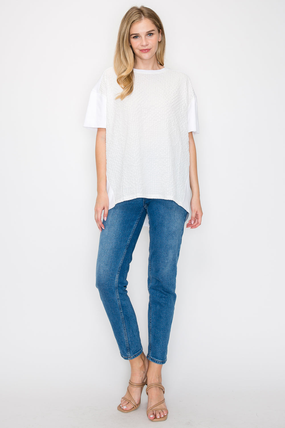 Renae Textured Woven Mixed Pointe Knit Top