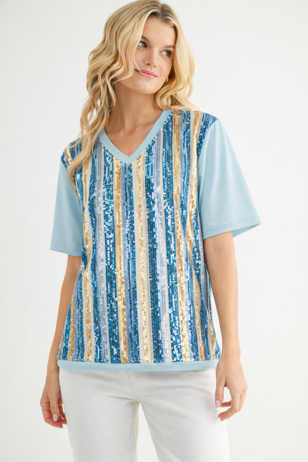 Raya Stretch Pointe Knit Top with Sequin