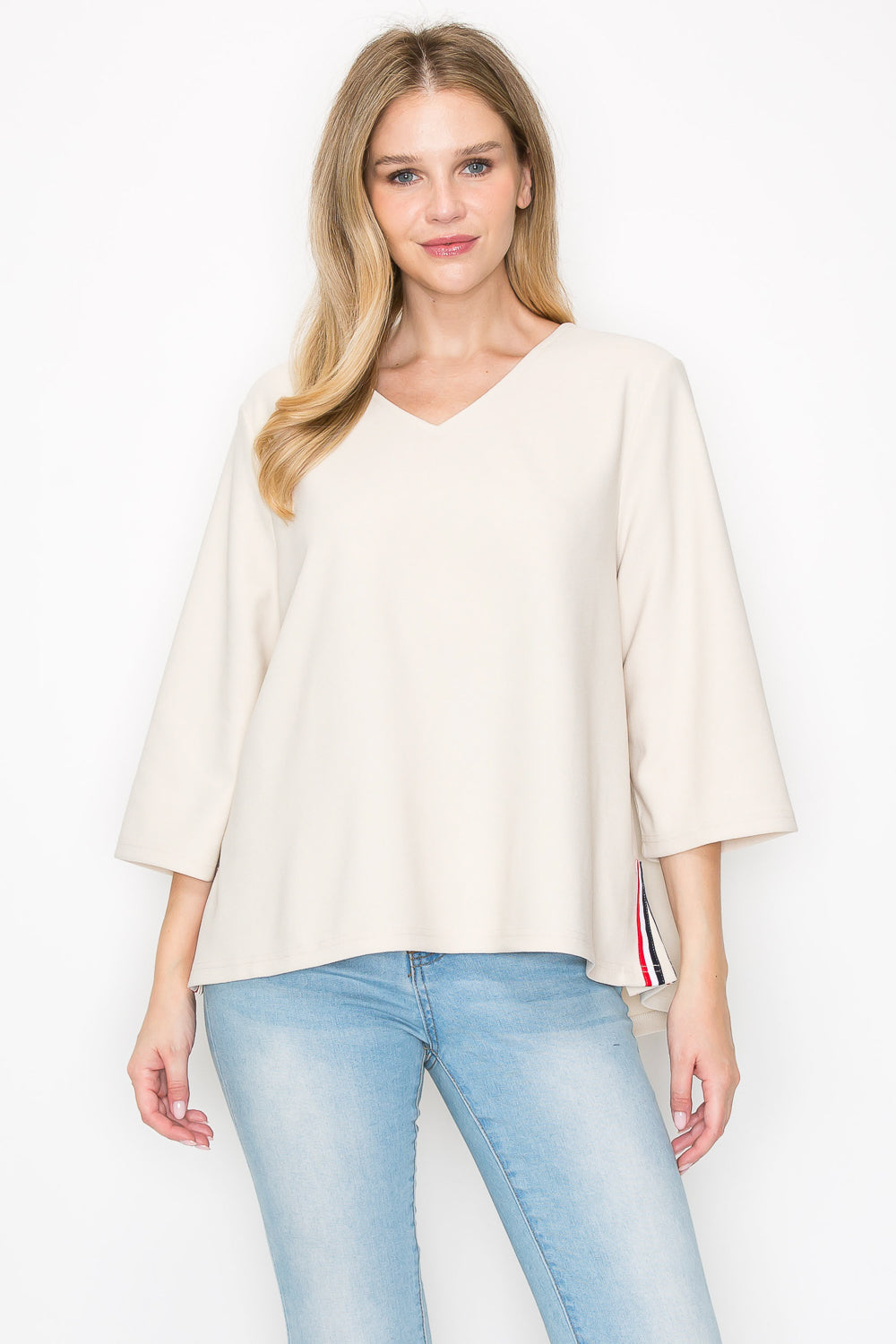 Kanna Knit Crepe Top with Contrast Stripes