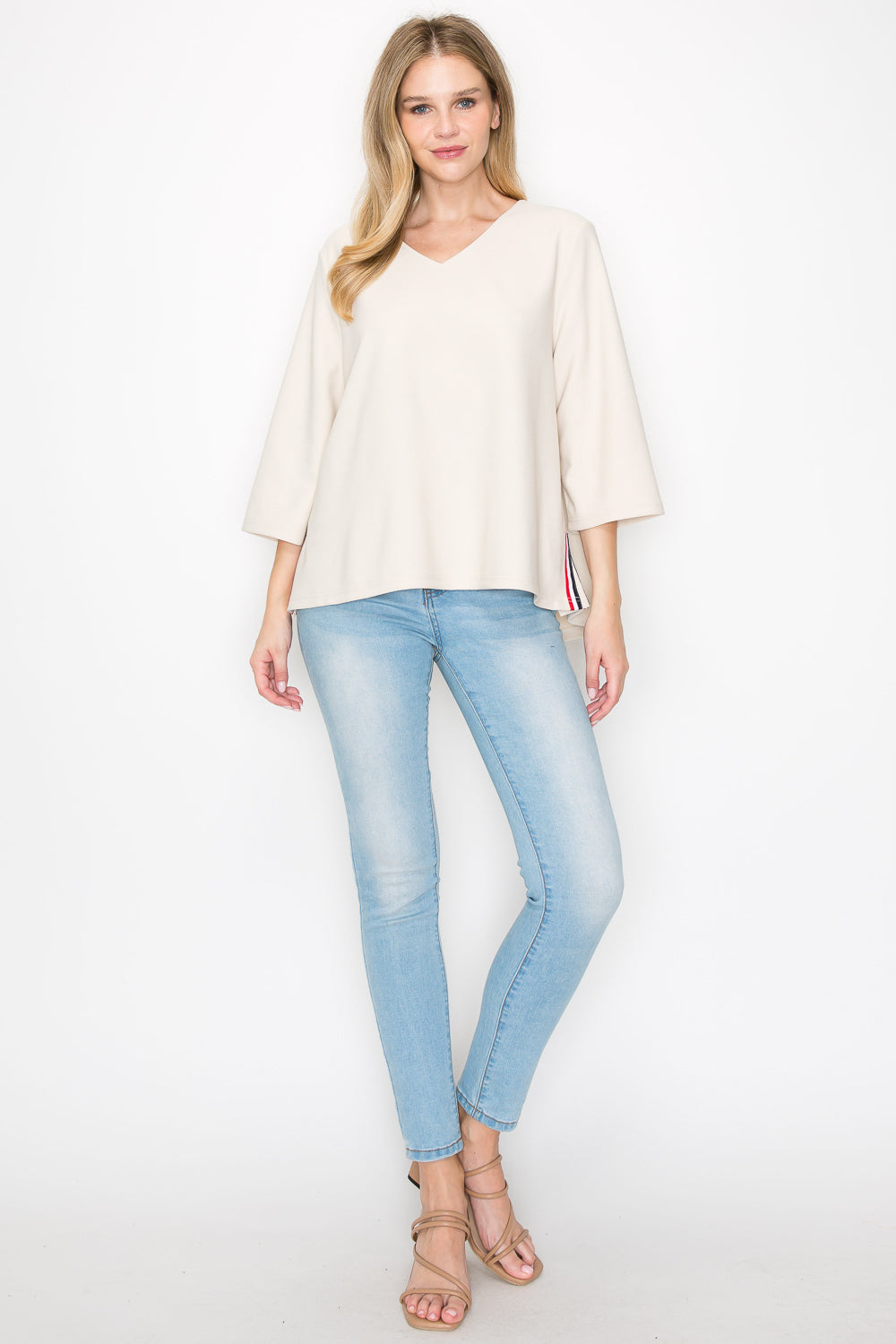 Kanna Knit Crepe Top with Contrast Stripes