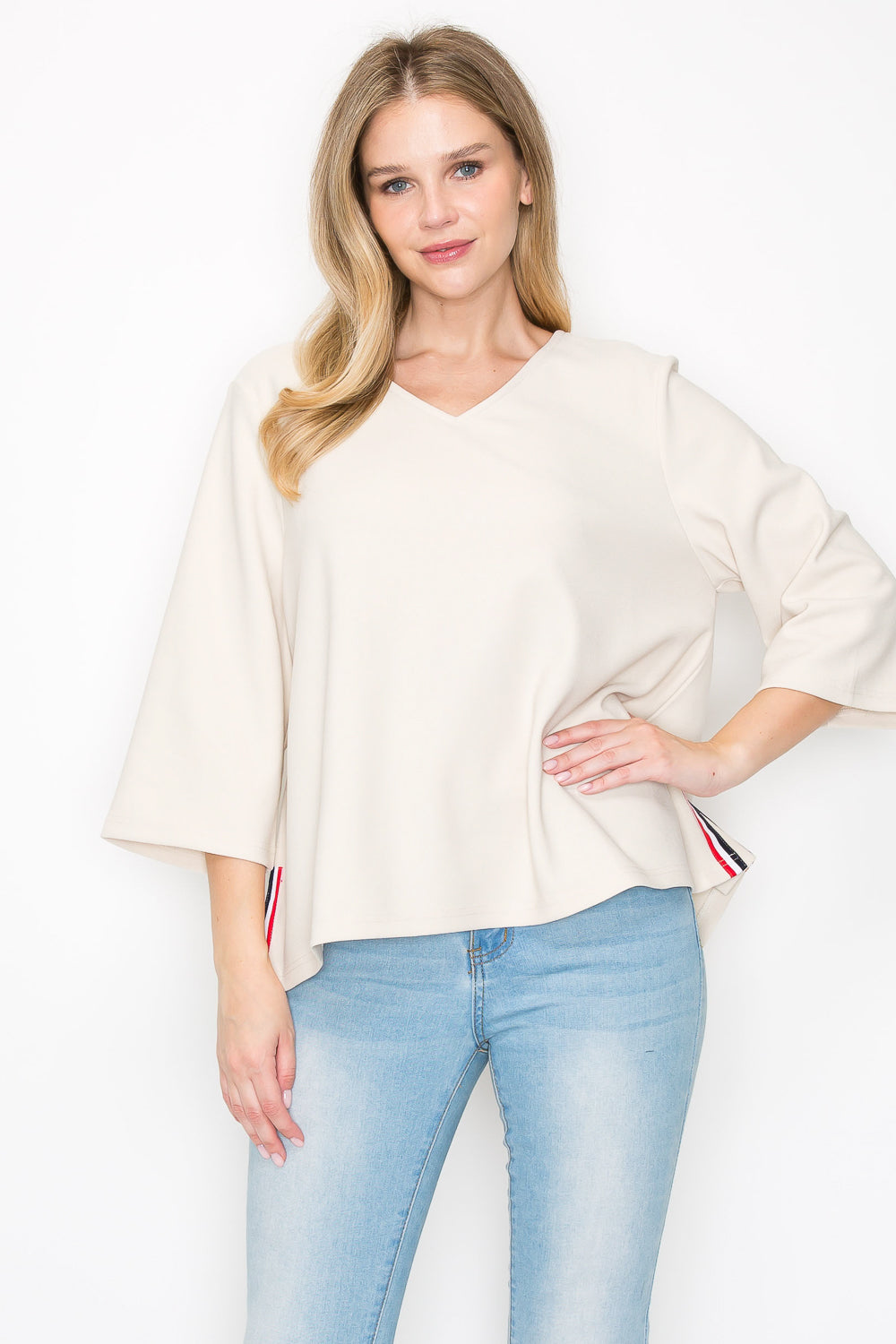 Kanna Knit Crepe Top with Contrast Stripes