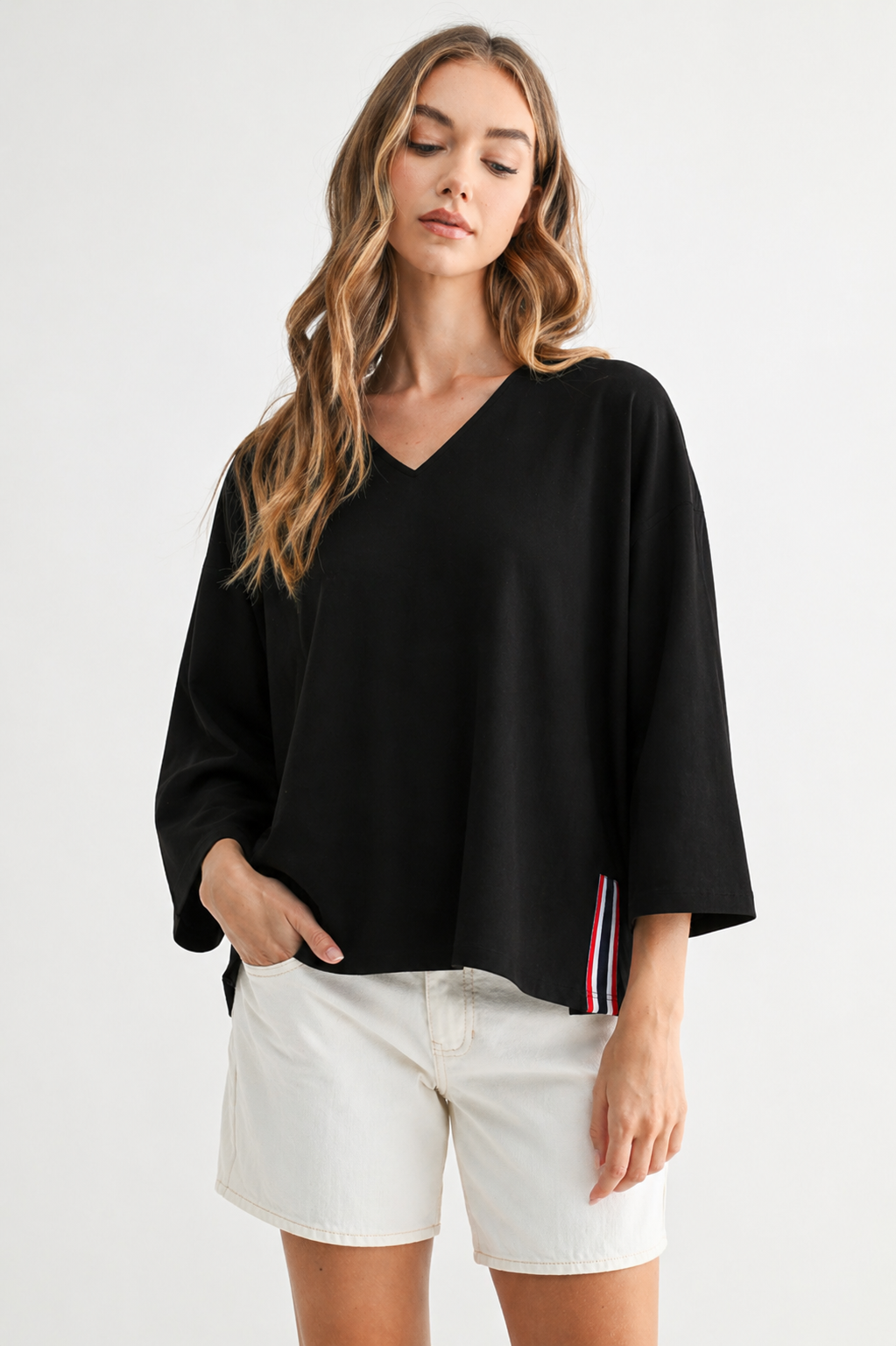 Kanna Knit Crepe Top with Contrast Stripes
