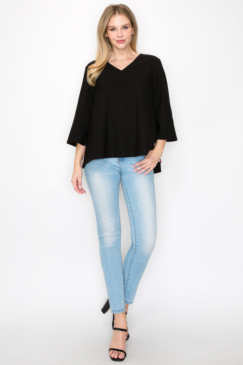 Kanna Knit Crepe Top with Contrast Stripes