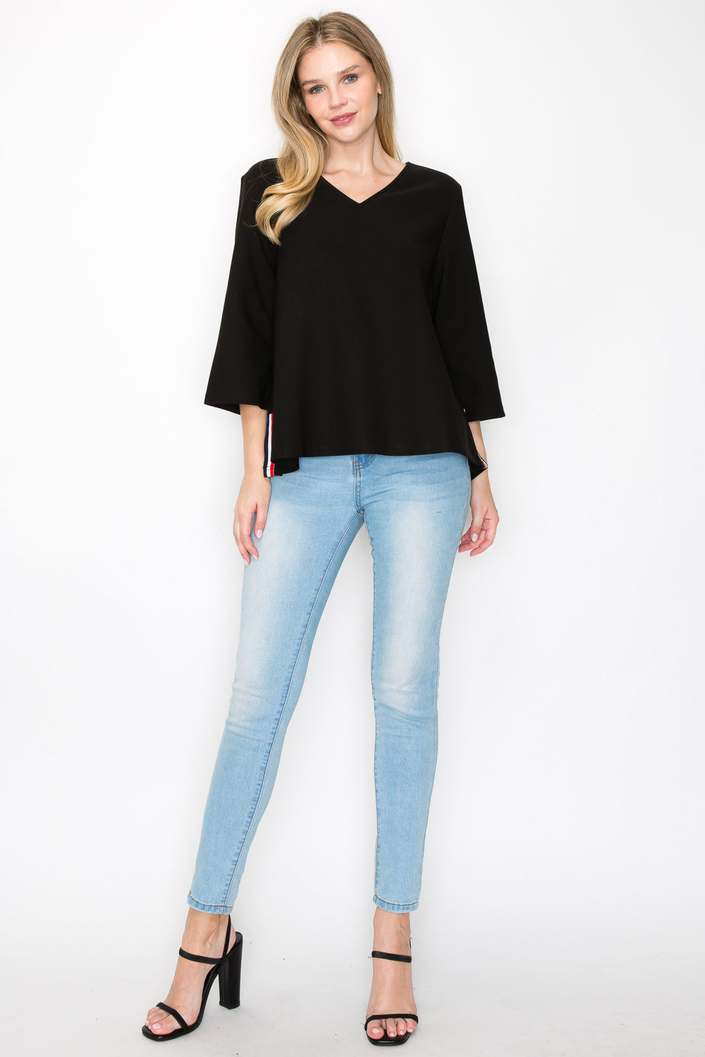 Kanna Knit Crepe Top with Contrast Stripes