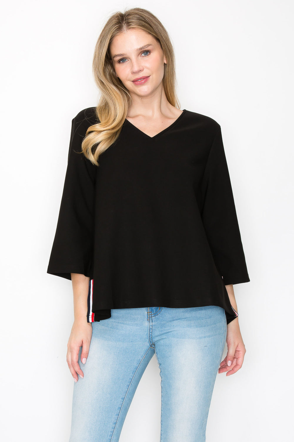 Kanna Knit Crepe Top with Contrast Stripes