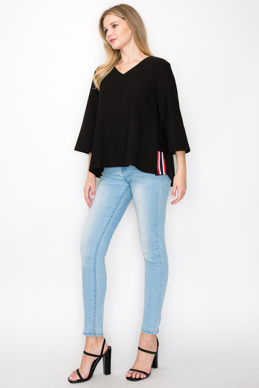 Kanna Knit Crepe Top with Contrast Stripes