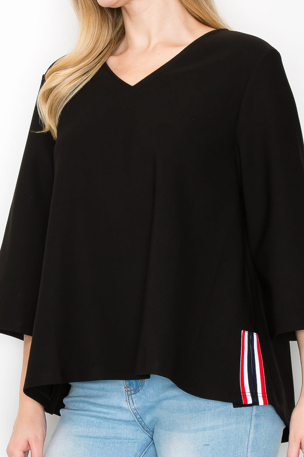 Kanna Knit Crepe Top with Contrast Stripes