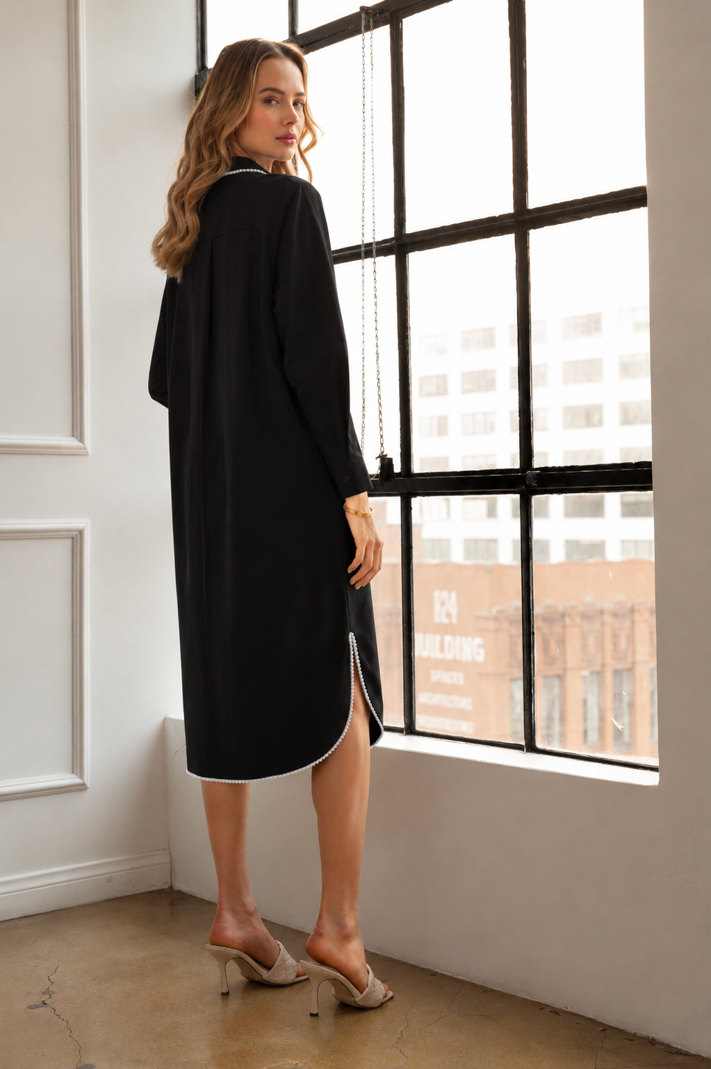 Janelle Stretch Parachute Nylon Dress with Pearls