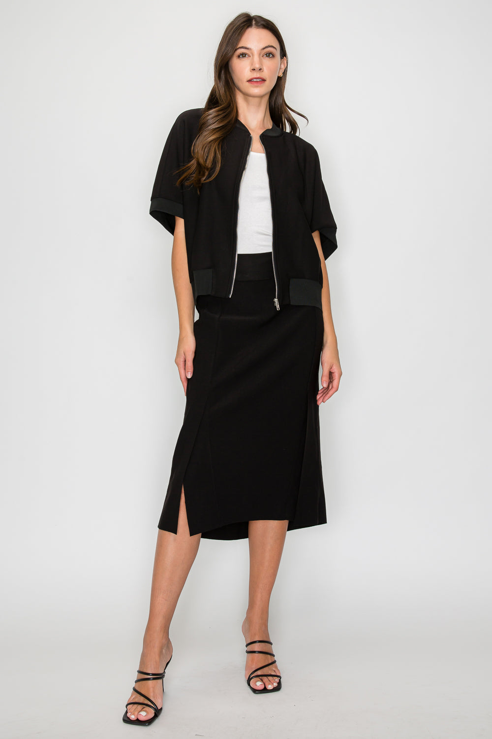 Katy Stretch Knit Crepe Zipper Jacket