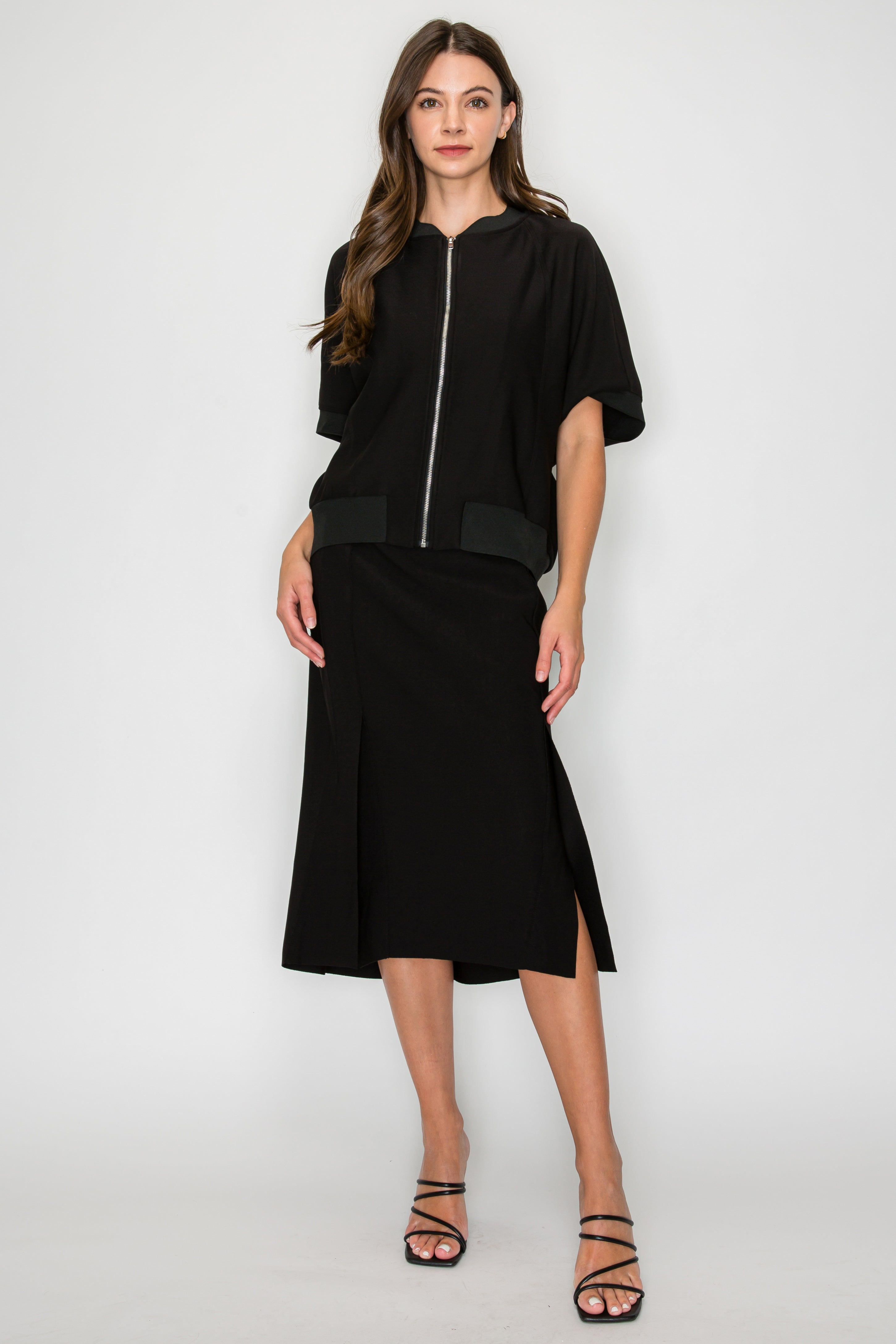 Katy Stretch Knit Crepe Zipper Jacket