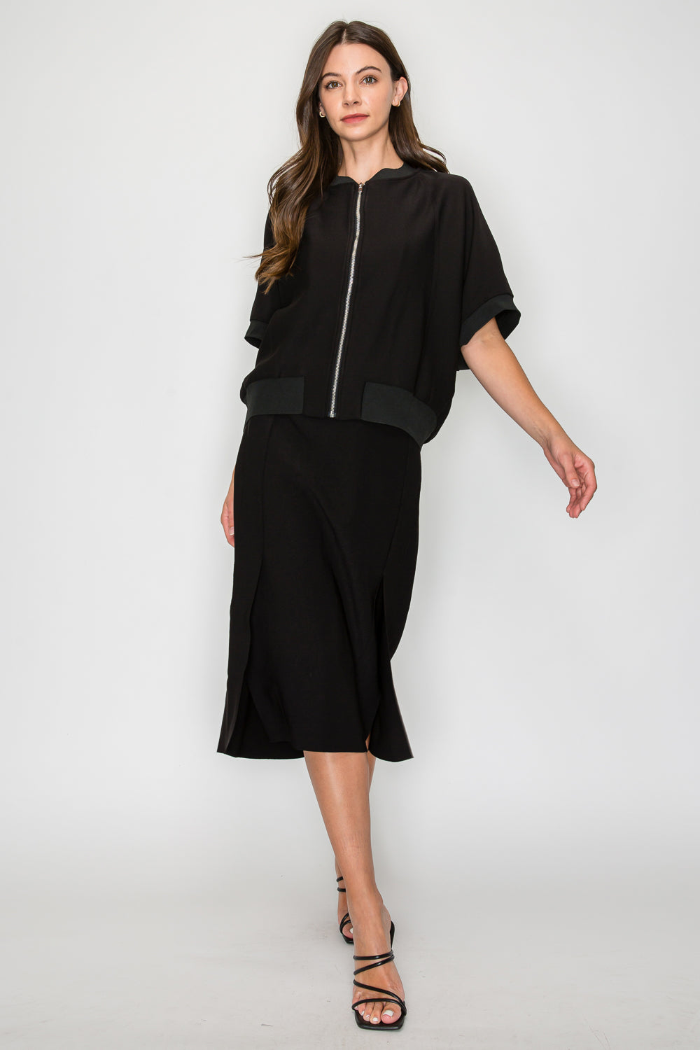 Katy Stretch Knit Crepe Zipper Jacket