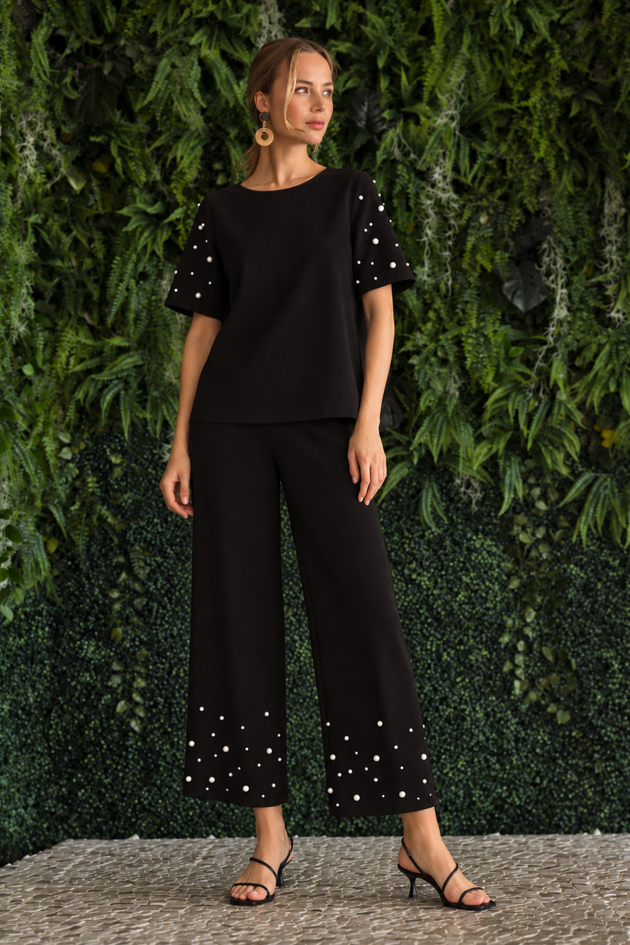 Kenya Stretch Crepe Knit Pearl Top