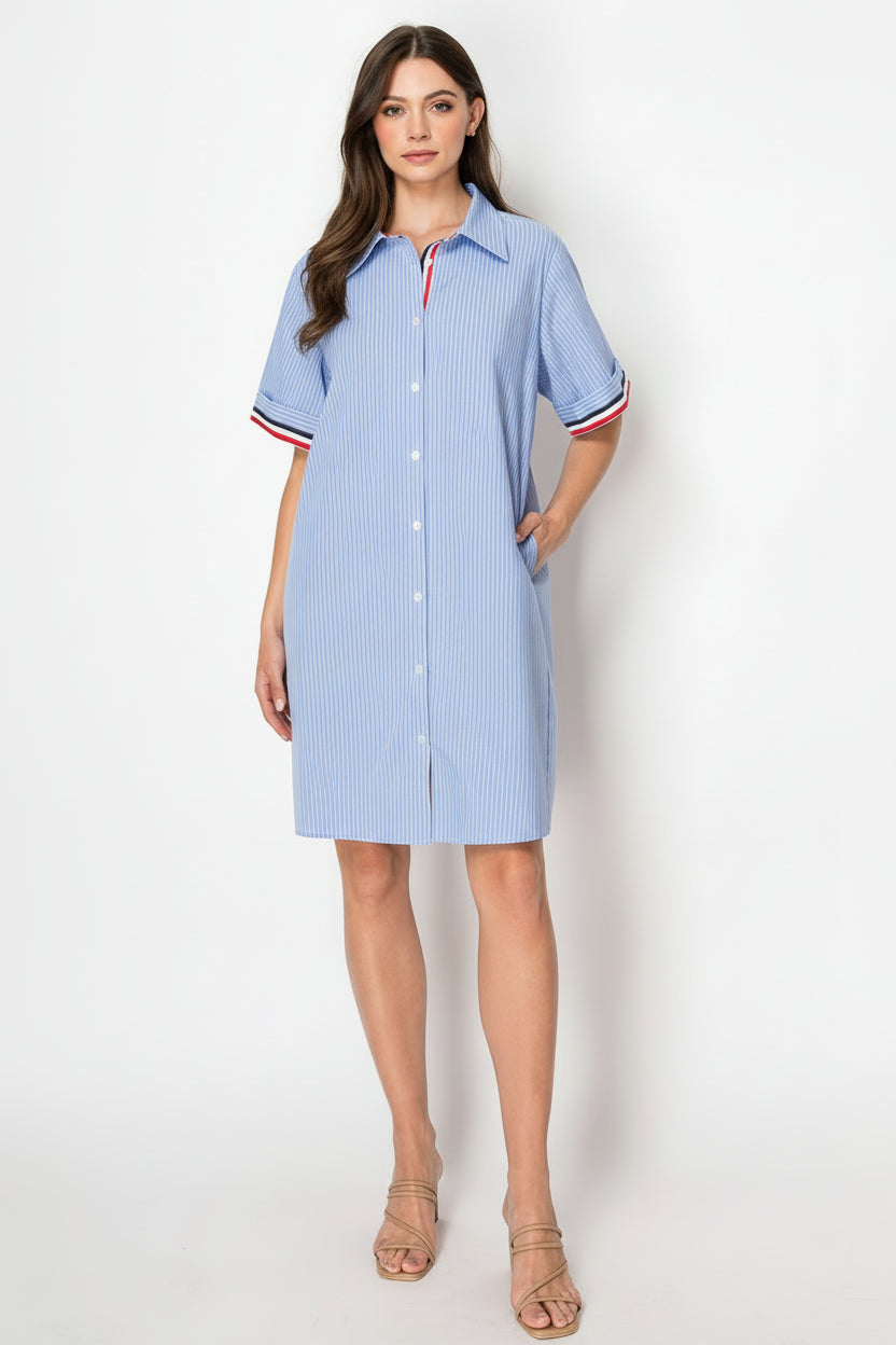 Jordan Woven Cotton Dress with Stripes