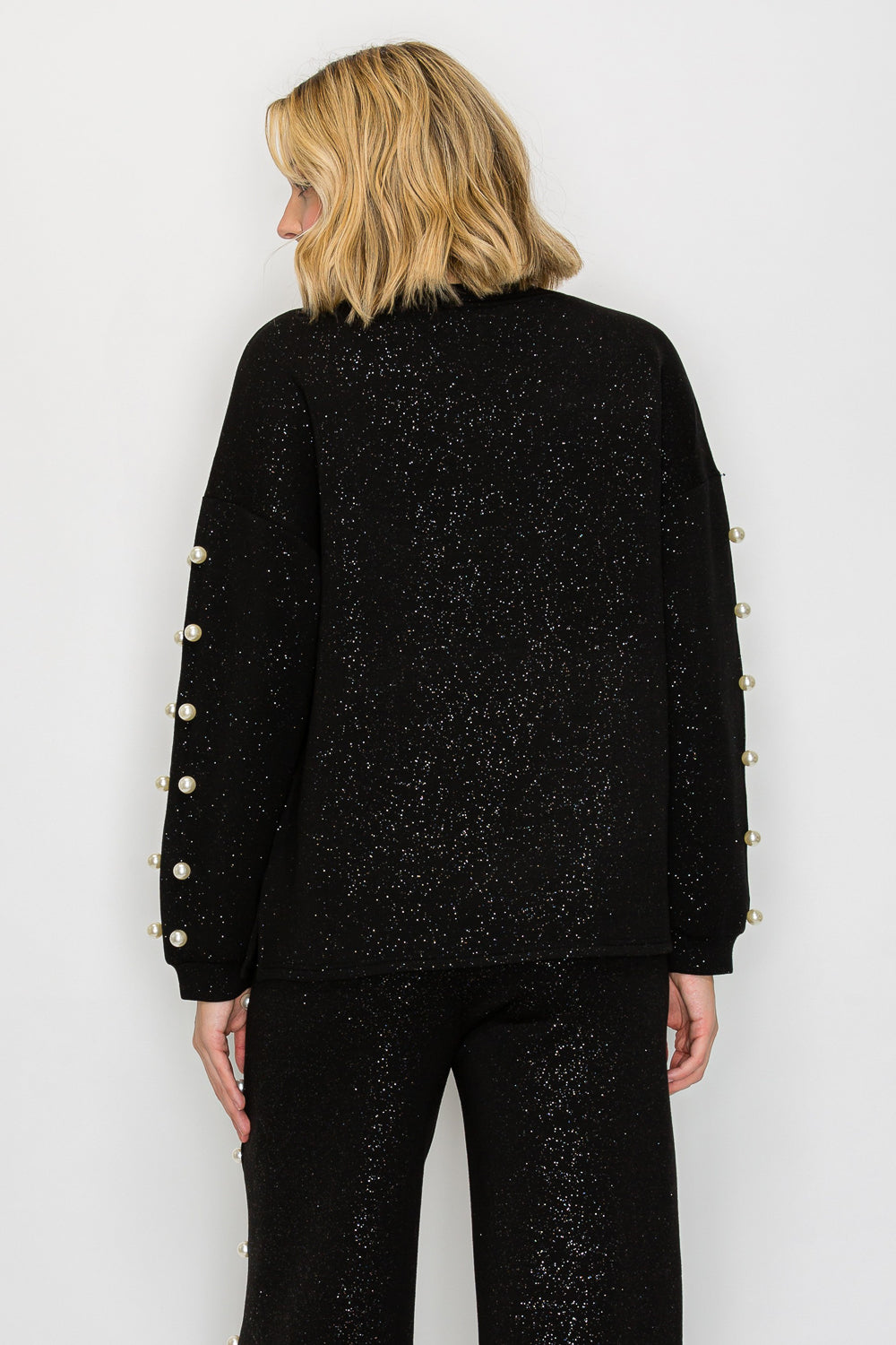 Katri Stretch French Scuba Pearl Top with Glitter