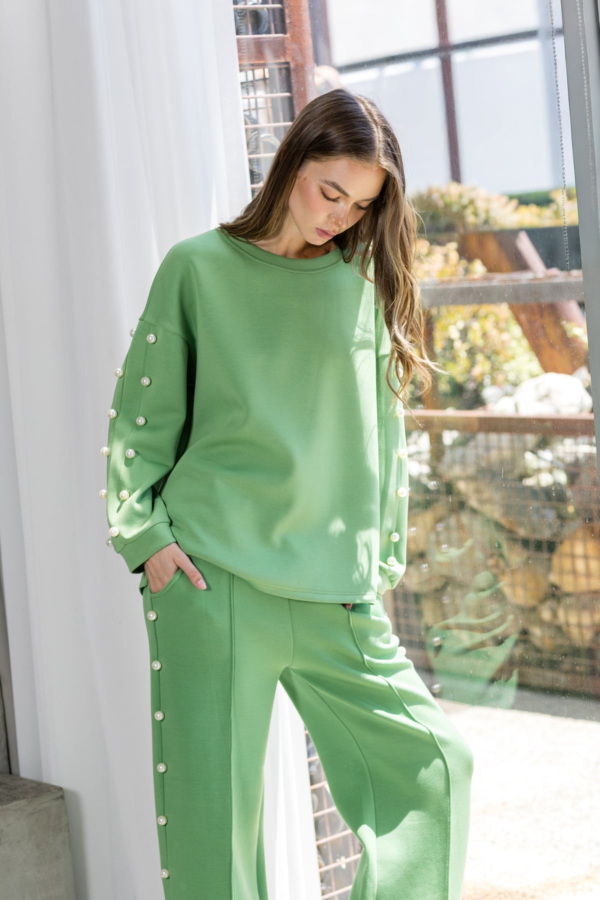 Katri Stretch French Scuba Pearl Top
