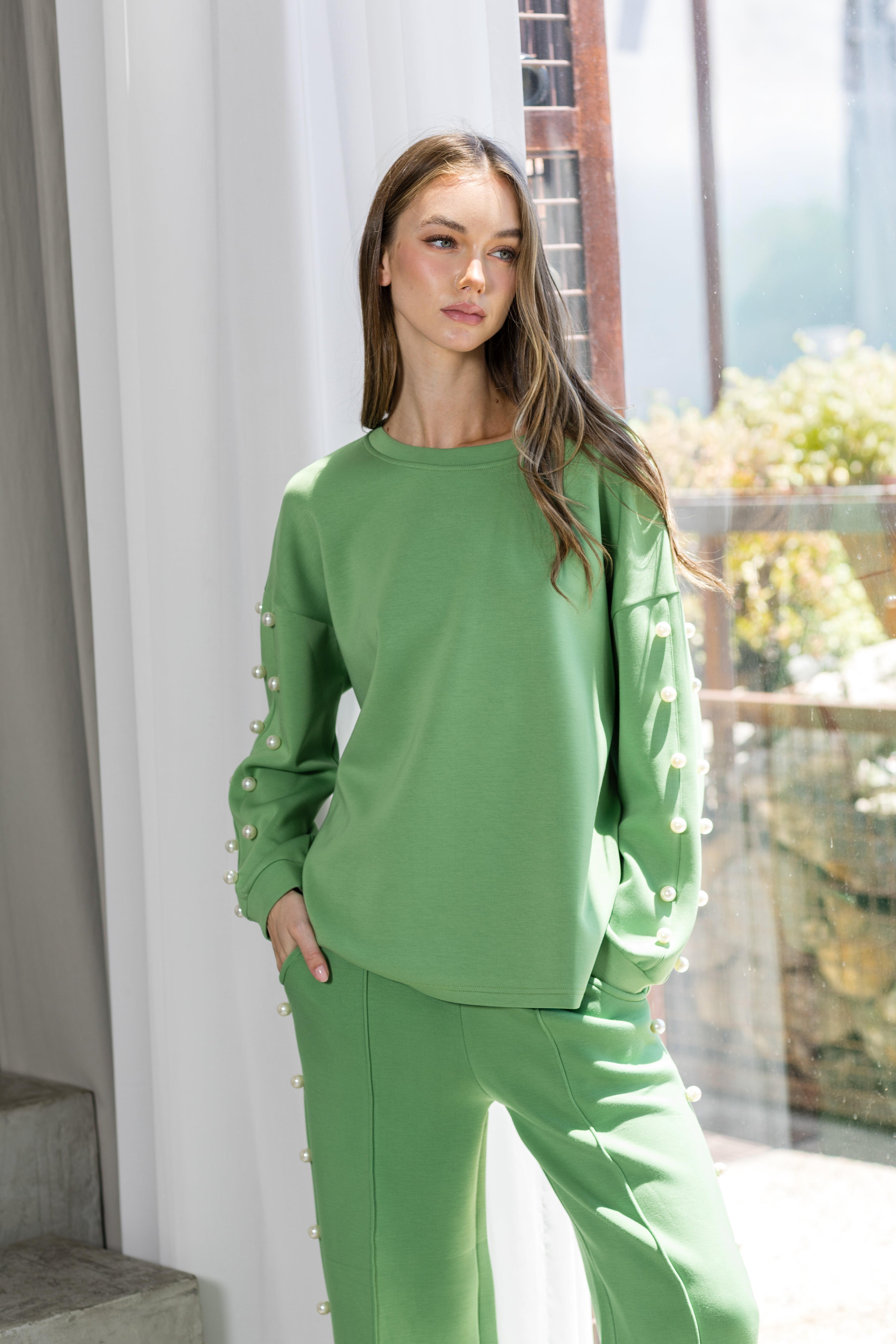 Katri Stretch French Scuba Pearl Top