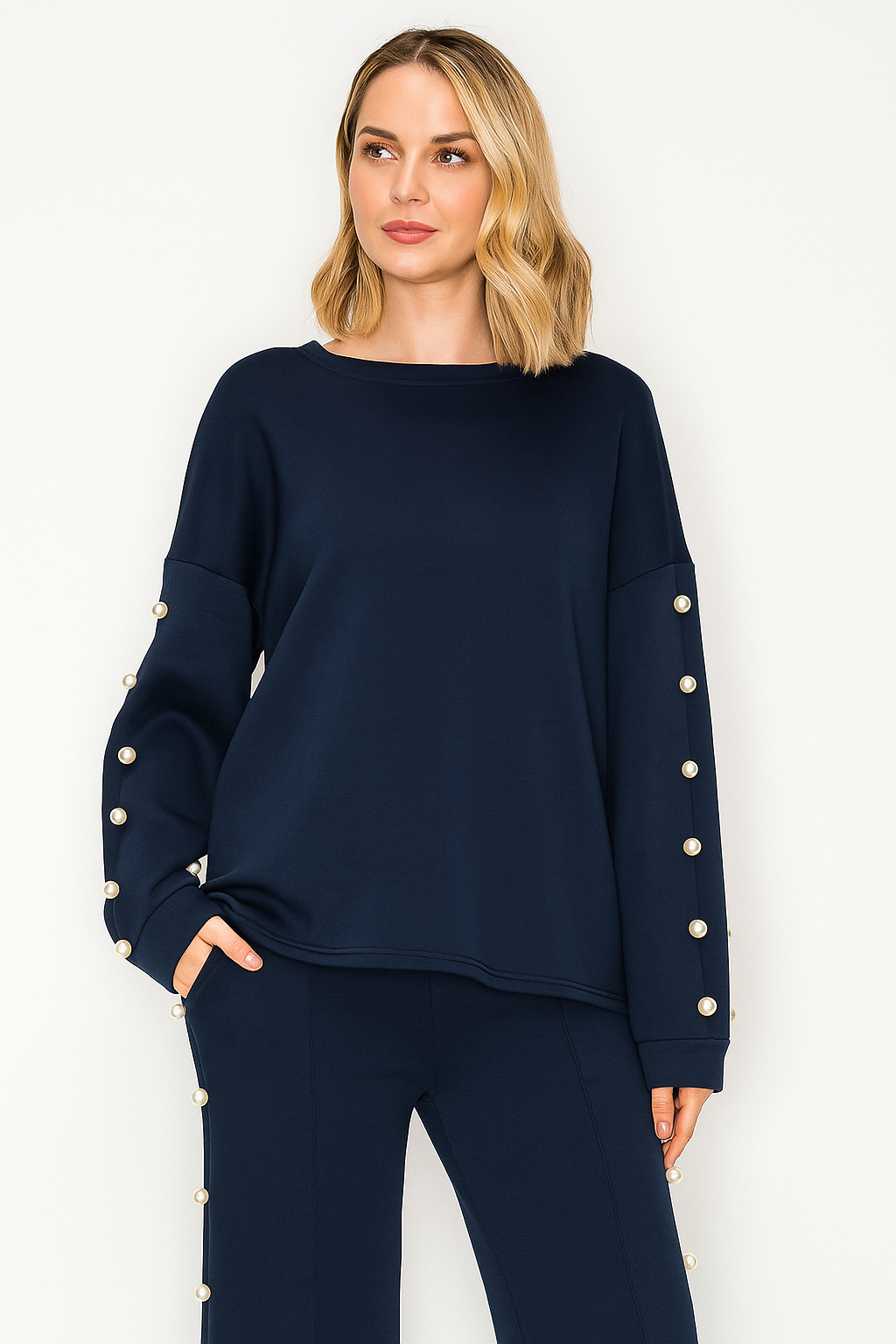 Katri Stretch French Scuba Pearl Top