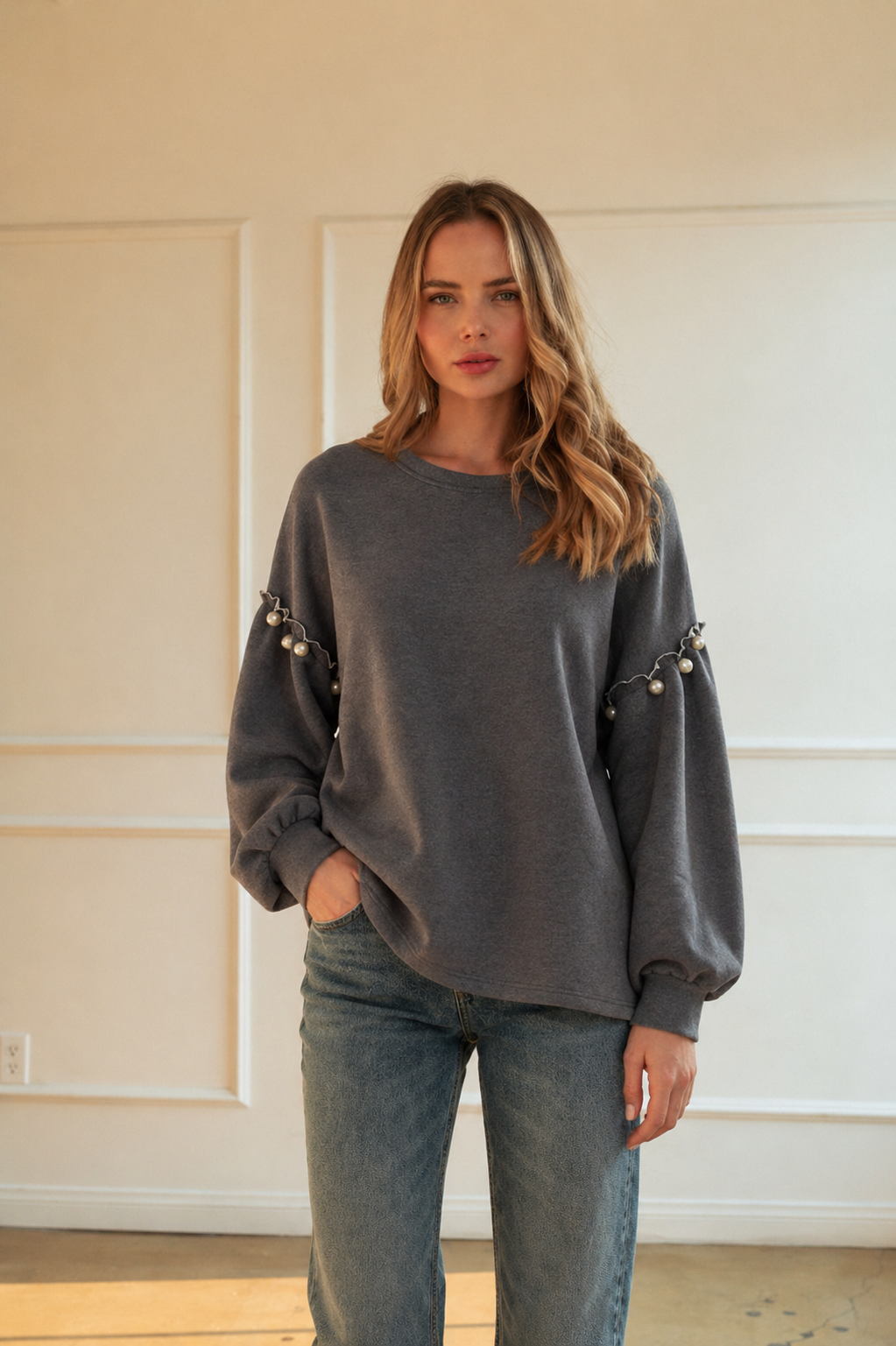 Keda Stretch French Scuba Pearl Top
