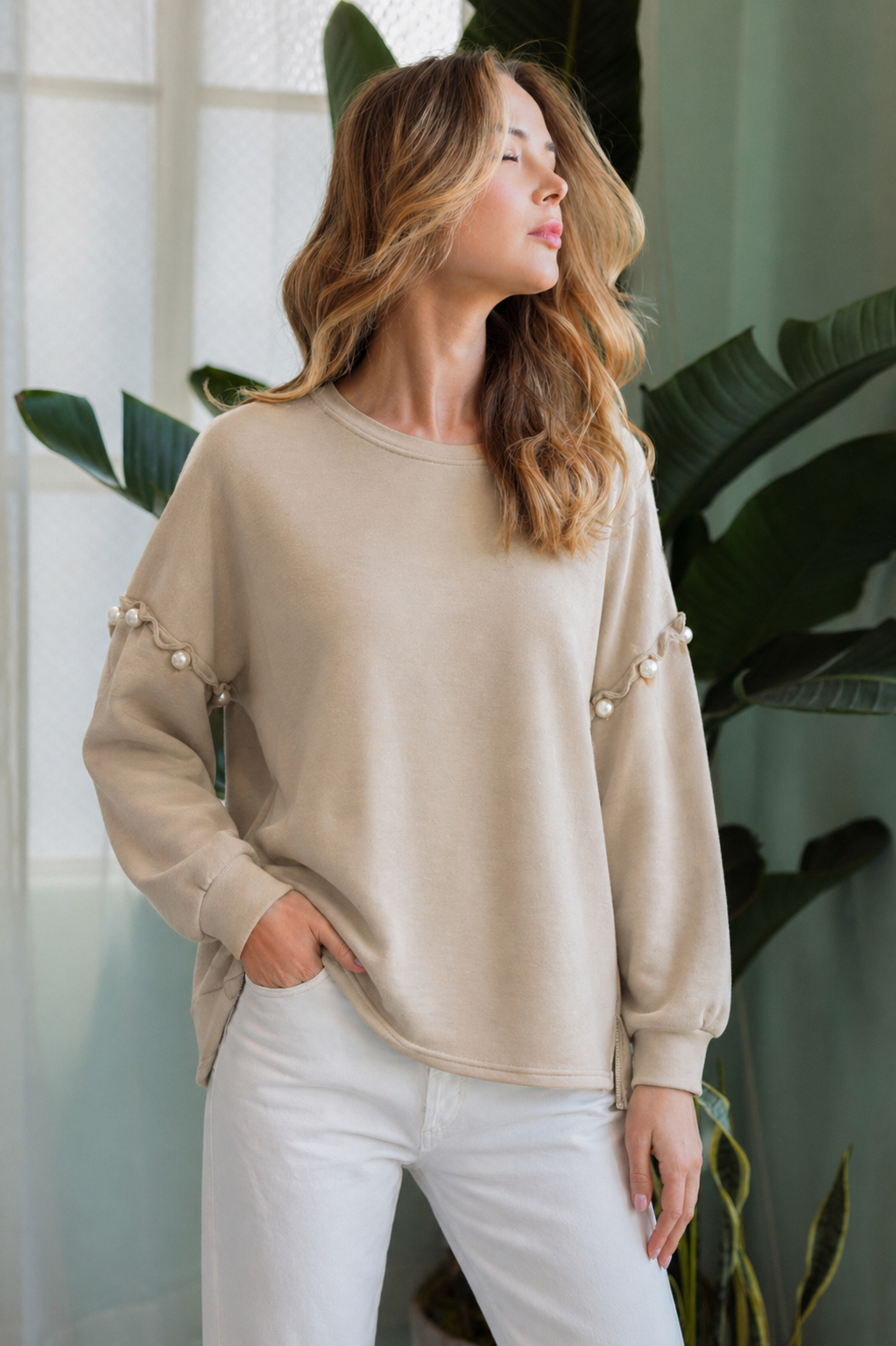 Keda Stretch French Scuba Pearl Top