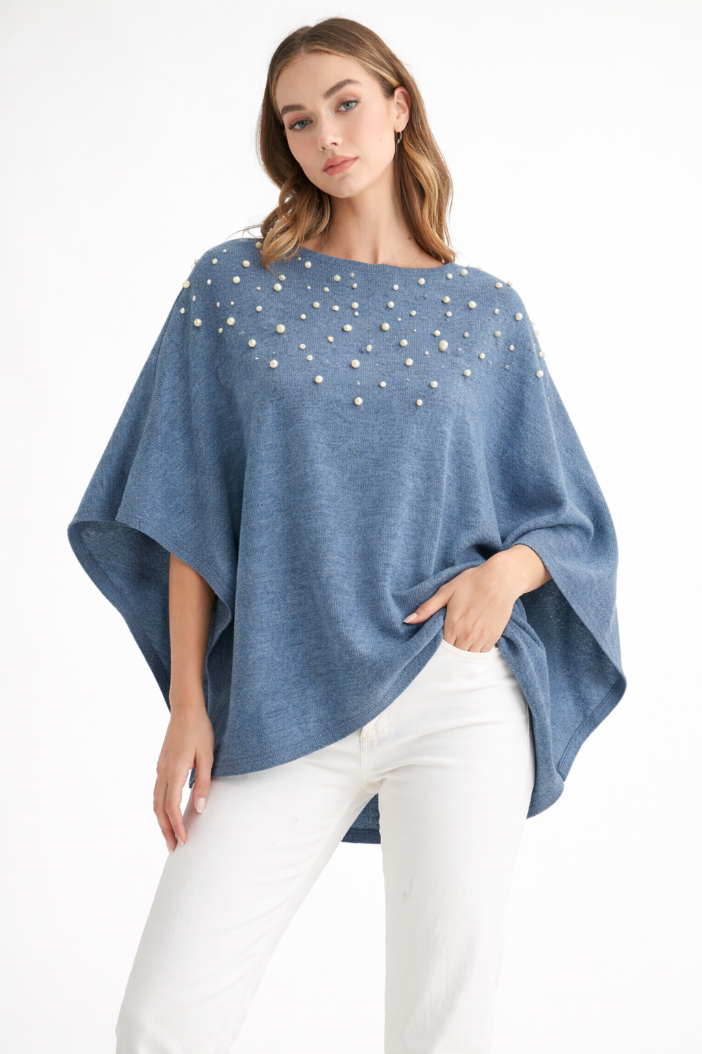 Shelia Stretch Knit Pearl Poncho