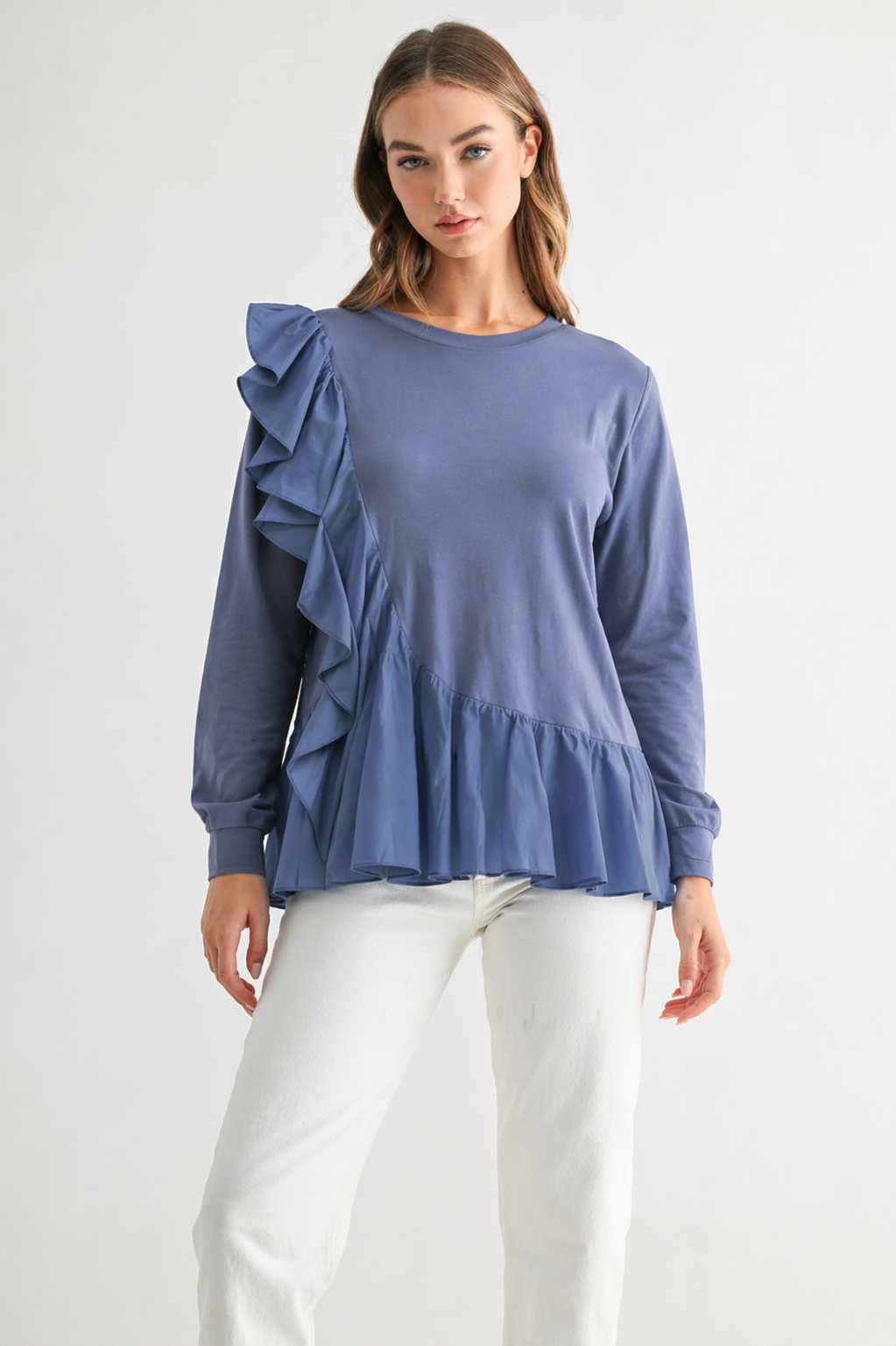 Reya Stretch Pointe Knit Ruffled Top