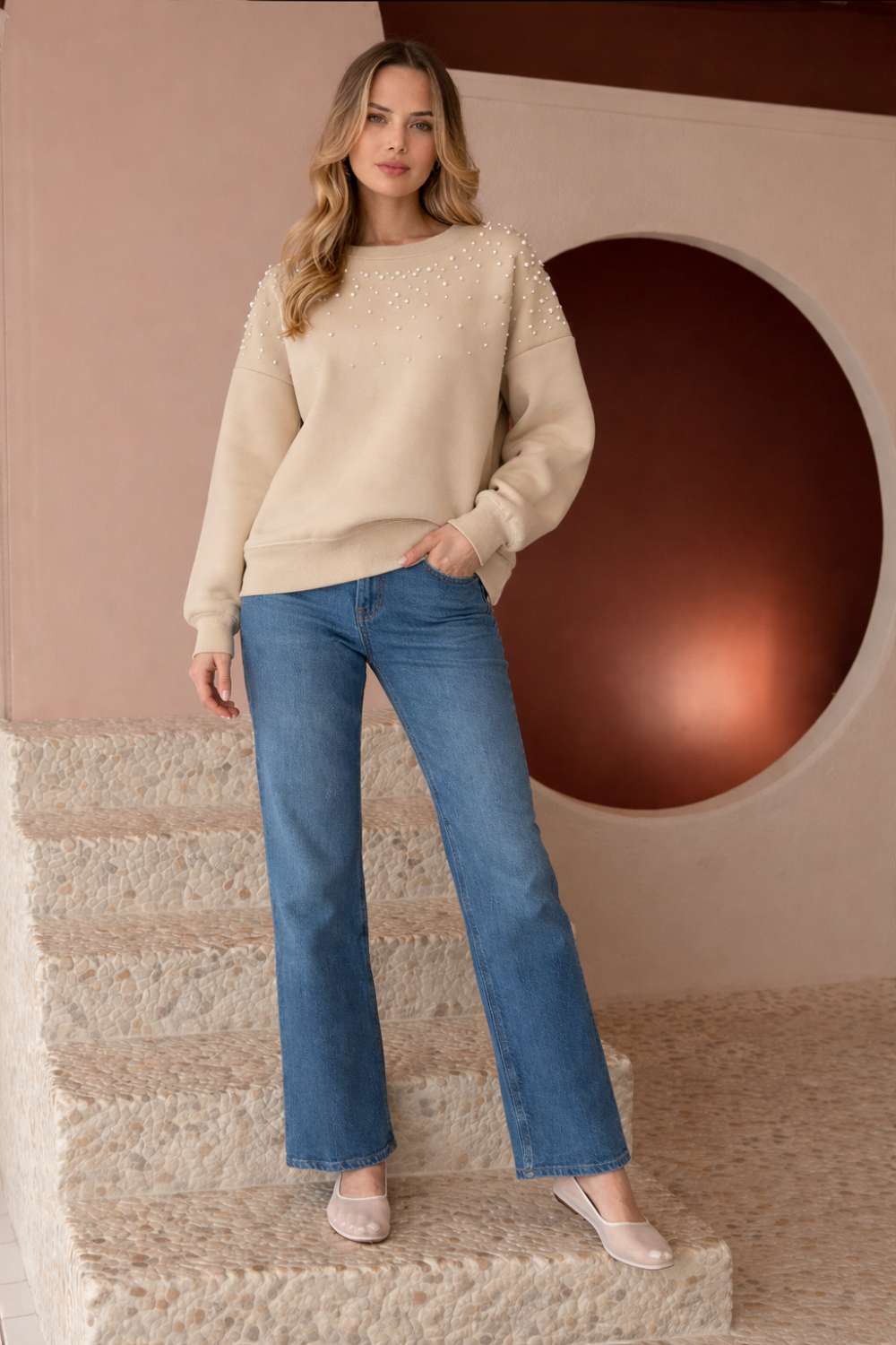 Frenna Stretch French Scuba Pearl Top