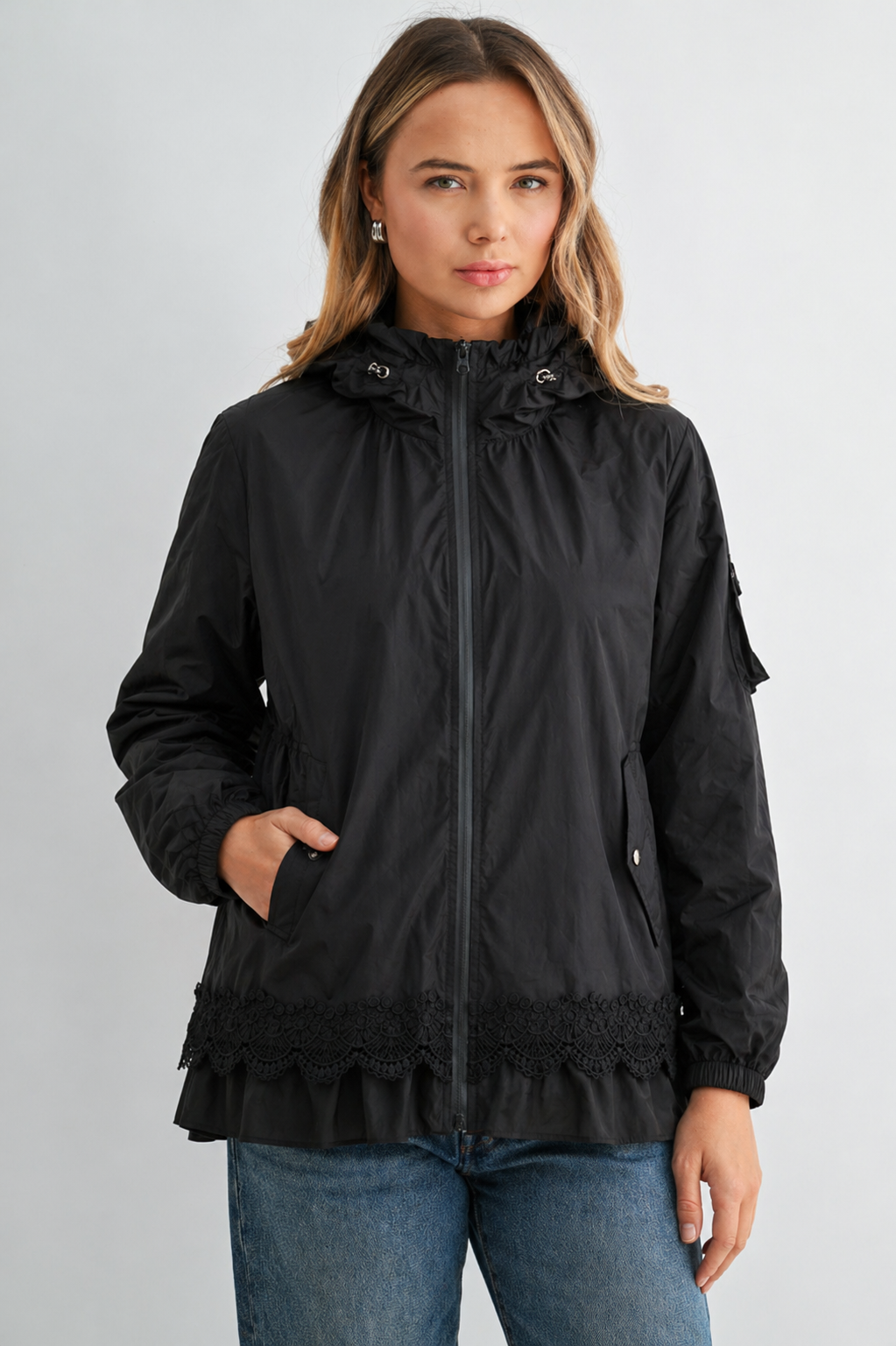 Jadis Woven Windbreaker Jacket with Hoodie