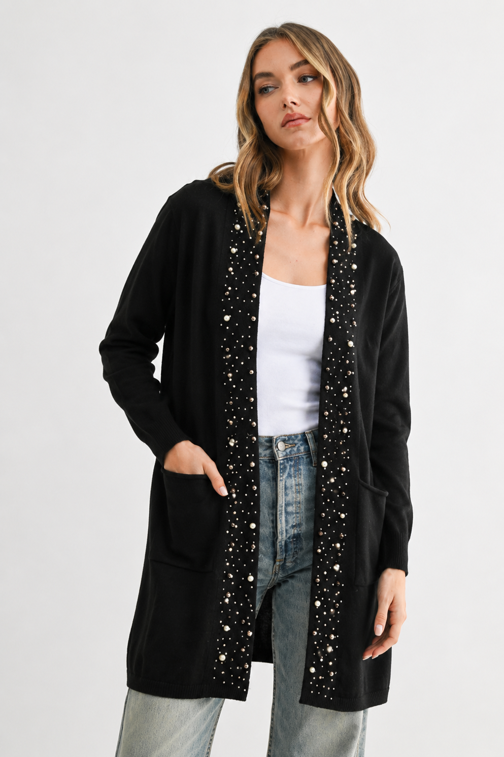 Serra Knitted Sweater Cardigan with Pearls & Sparkles