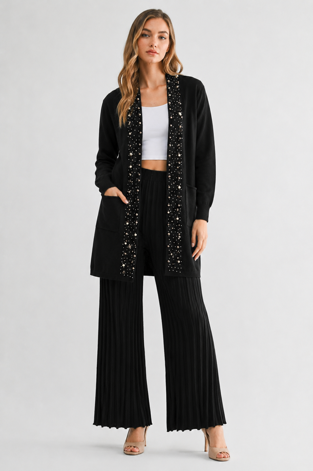 Serra Knitted Sweater Cardigan with Pearls & Sparkles