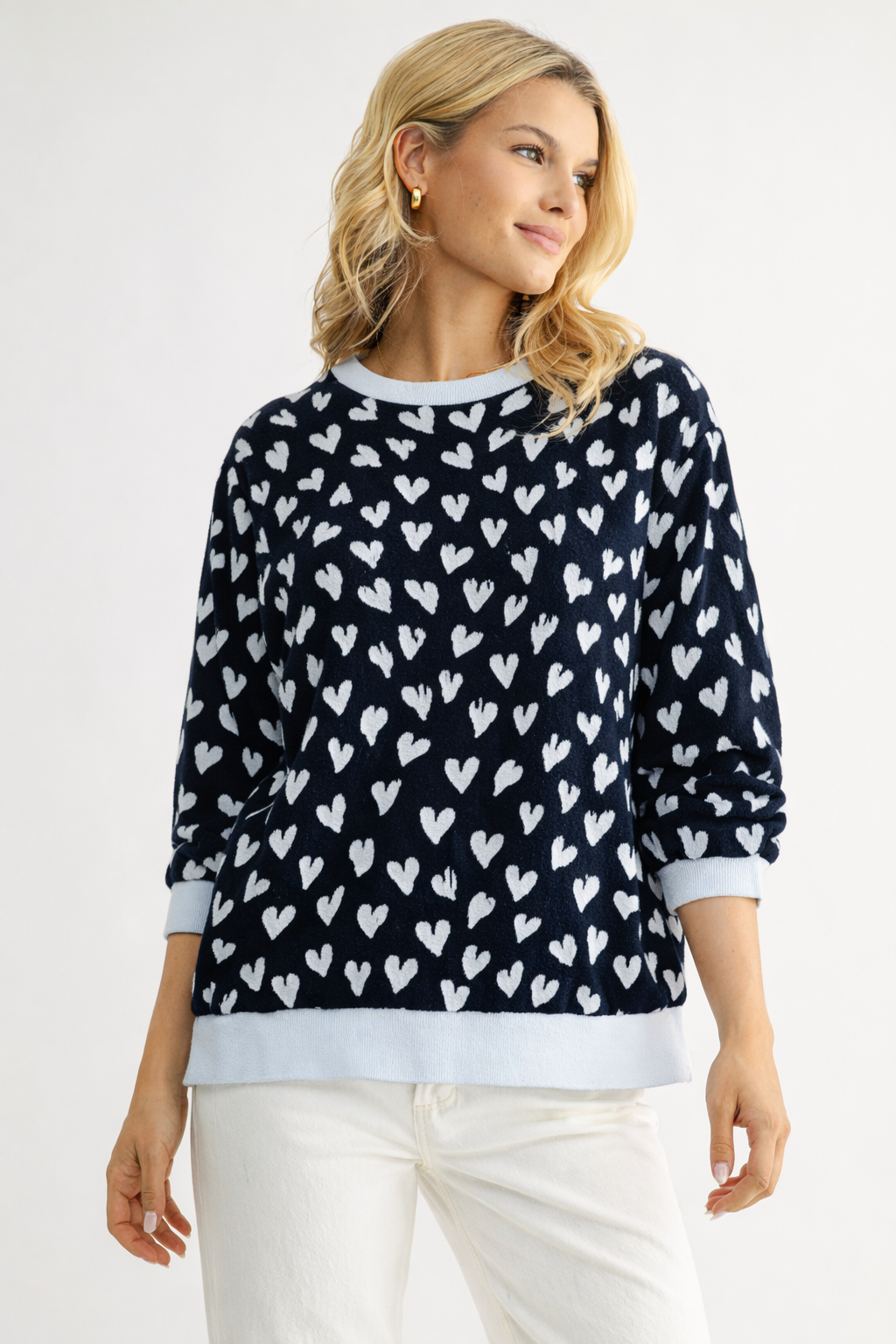 Syeda Stretch Knitted Sweater with Scattered Hearts