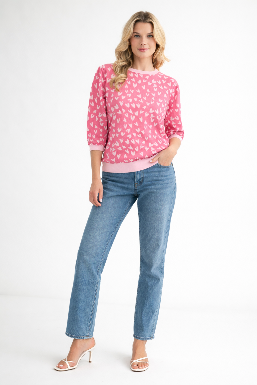 Syeda Stretch Knitted Sweater with Scattered Hearts