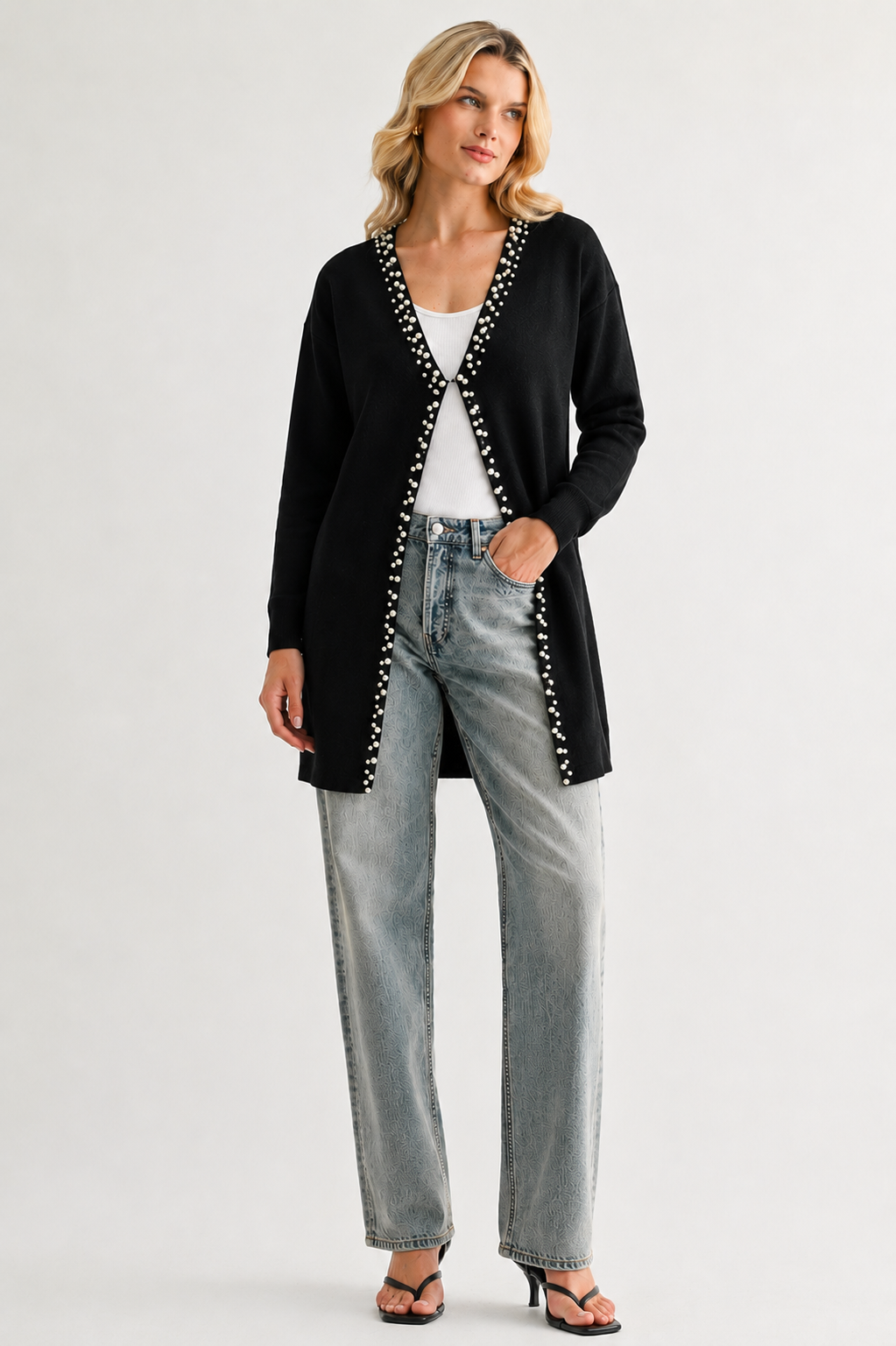 Syani Knitted Sweater Cardigan with Pearls