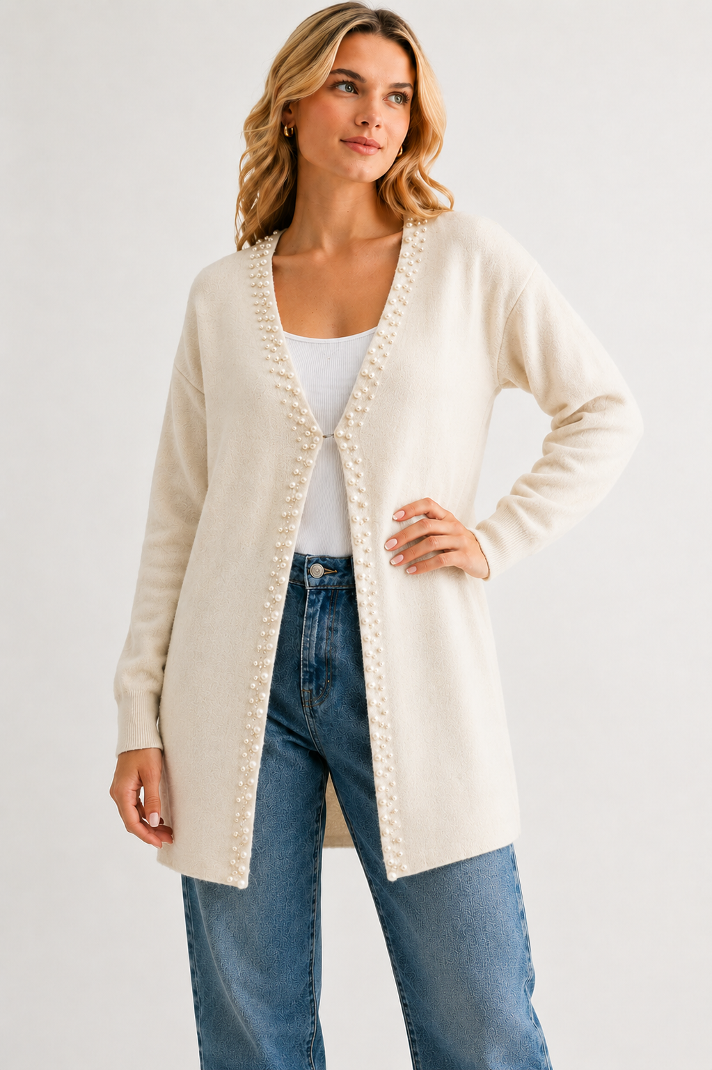 Syani Knitted Sweater Cardigan with Pearls