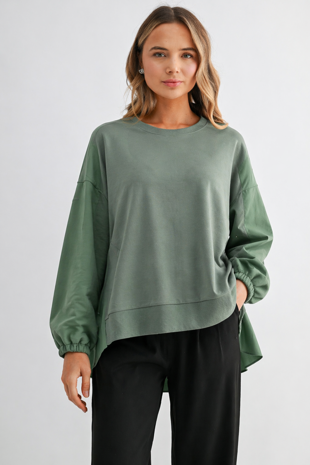 Rheta Stretch Pointe Knit & Cotton Top