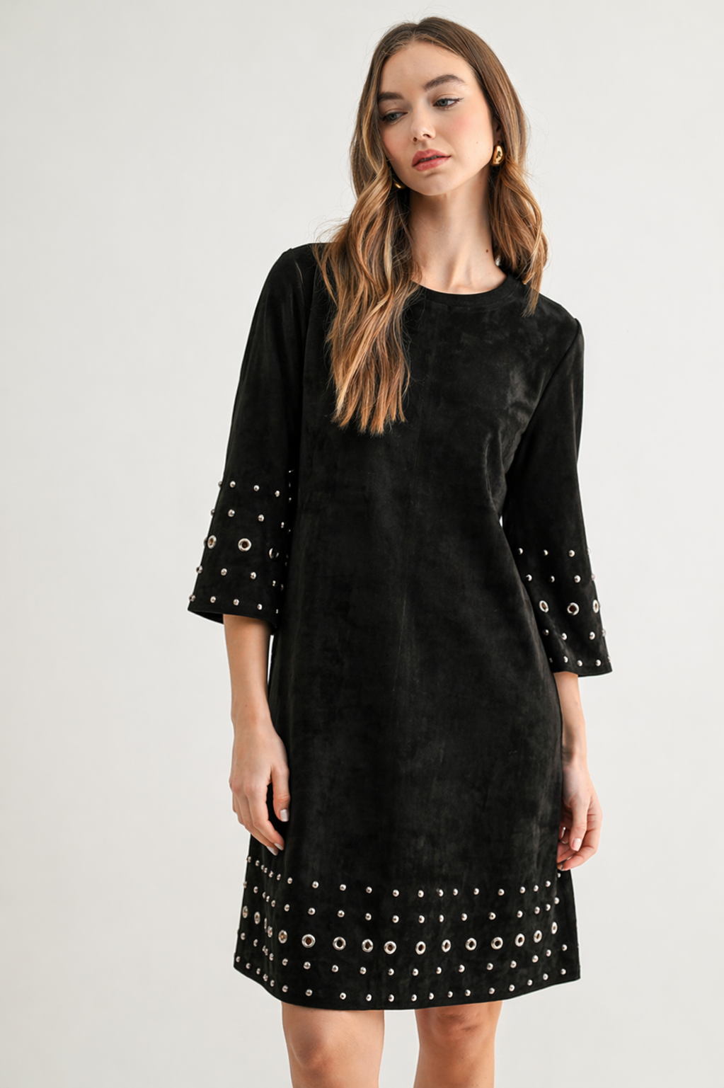 Aileene Stretch Suede Dress with Grommets