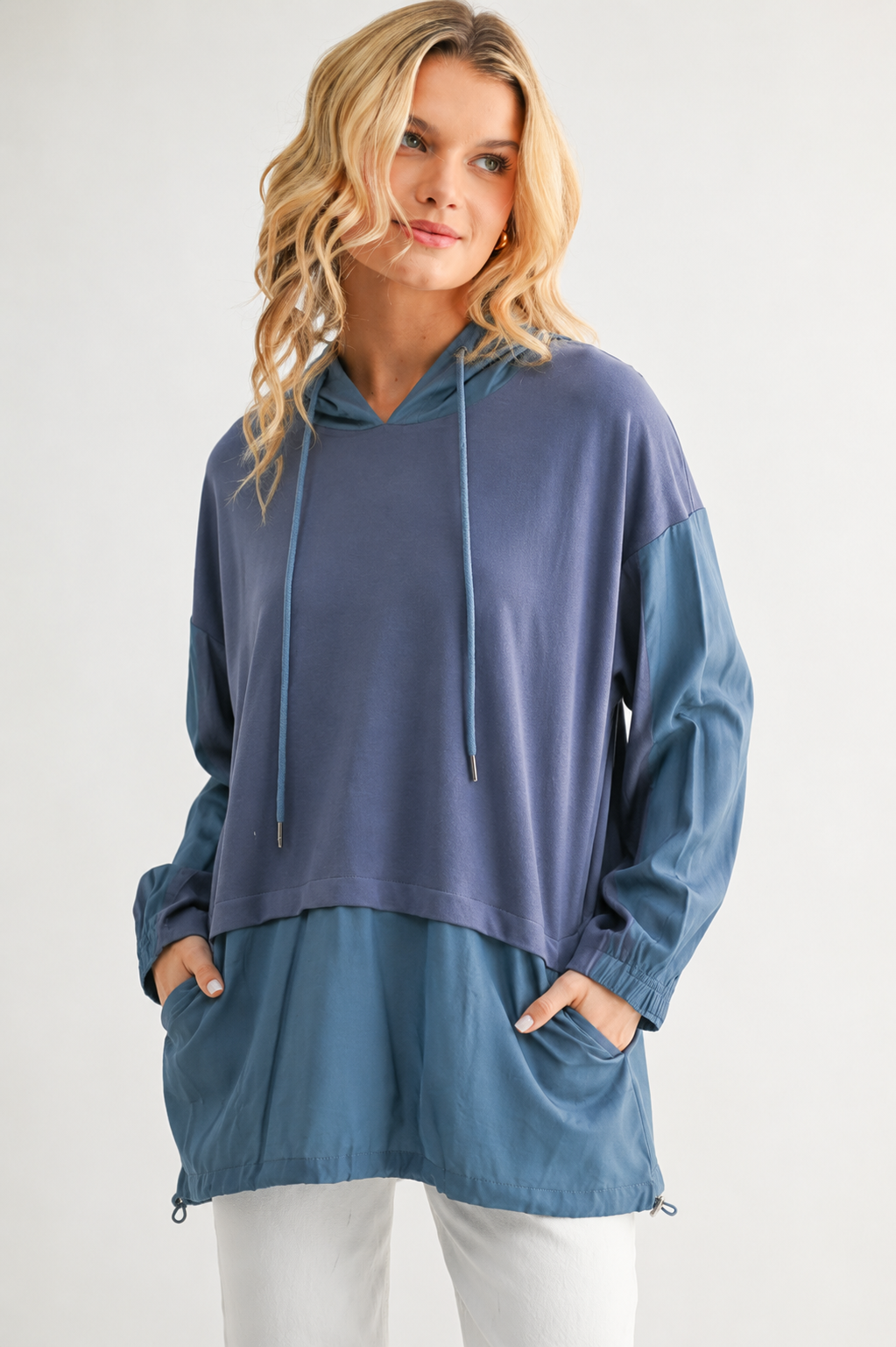 Reinna Stretch Pointe Knit Top with Hoodie