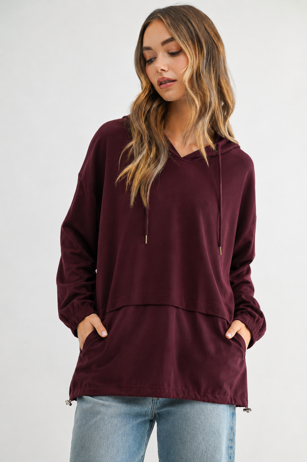 Reinna Stretch Pointe Knit Top with Hoodie