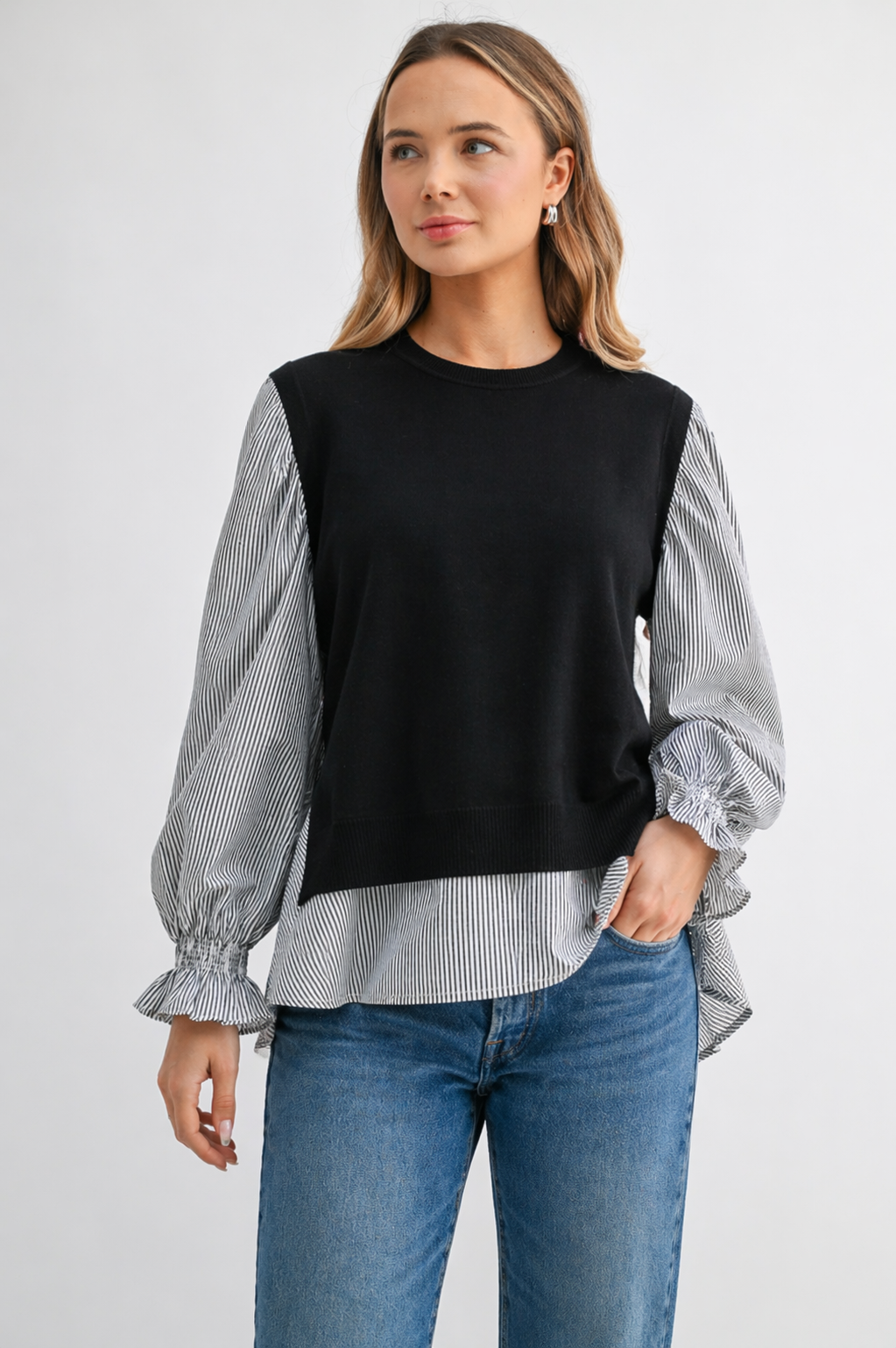 Winona Woven Shirt with Knitted Sweater