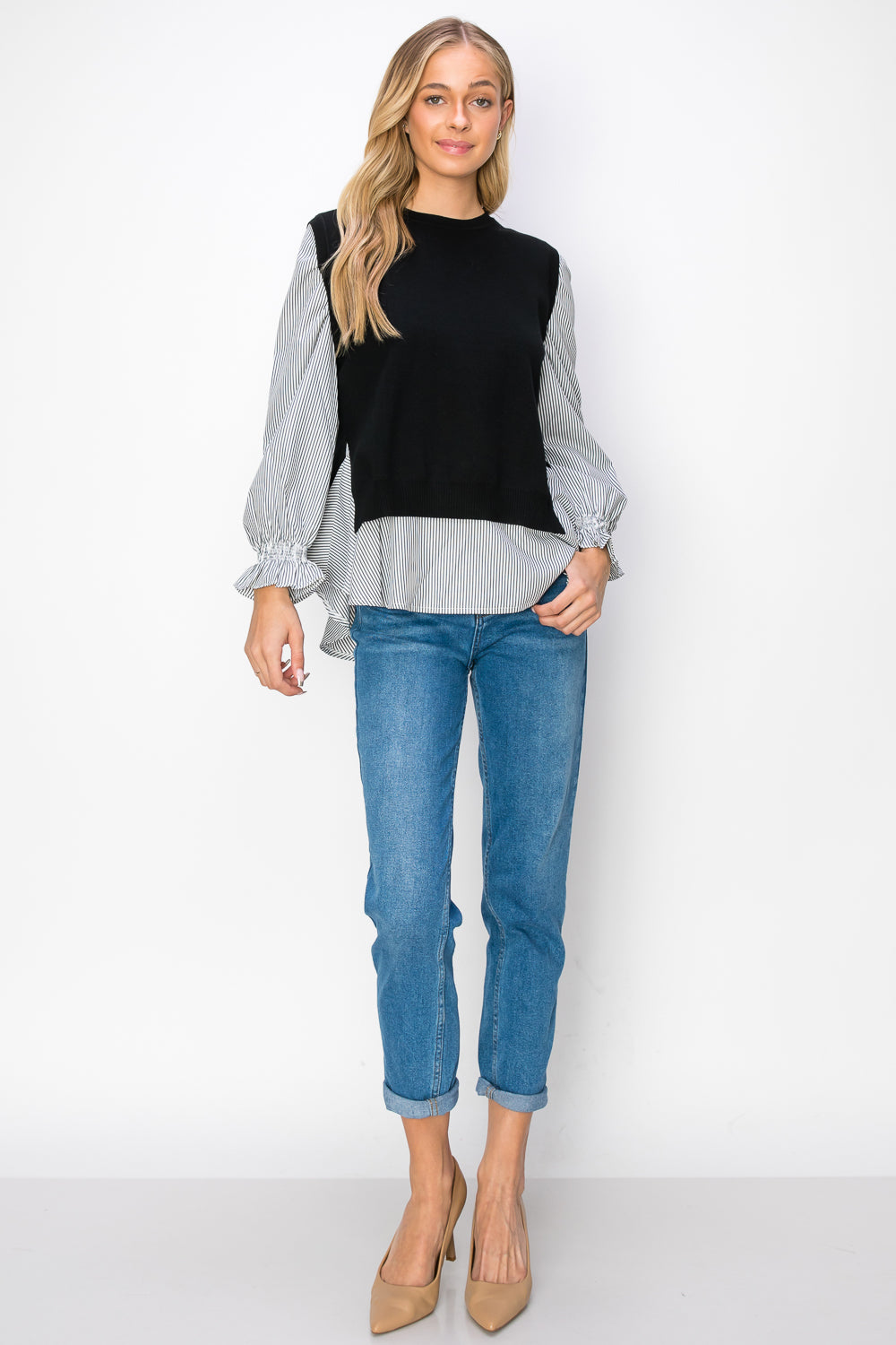 Winona Woven Shirt with Knitted Sweater