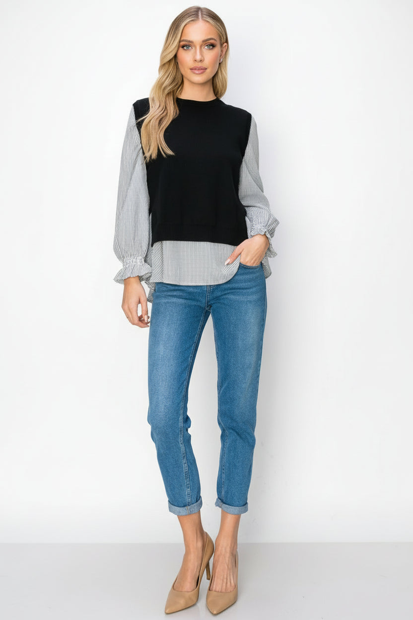 Winona Woven Shirt with Knitted Sweater