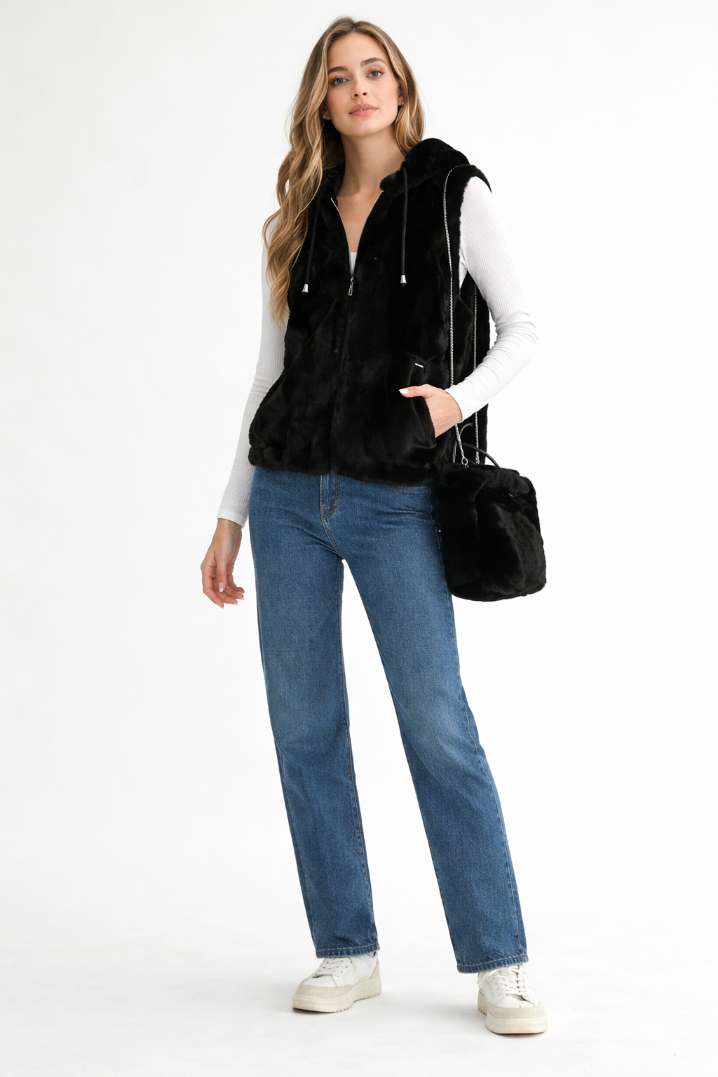 Jackie Fur Vest with Matching Crossbody Fur Bag (Set)