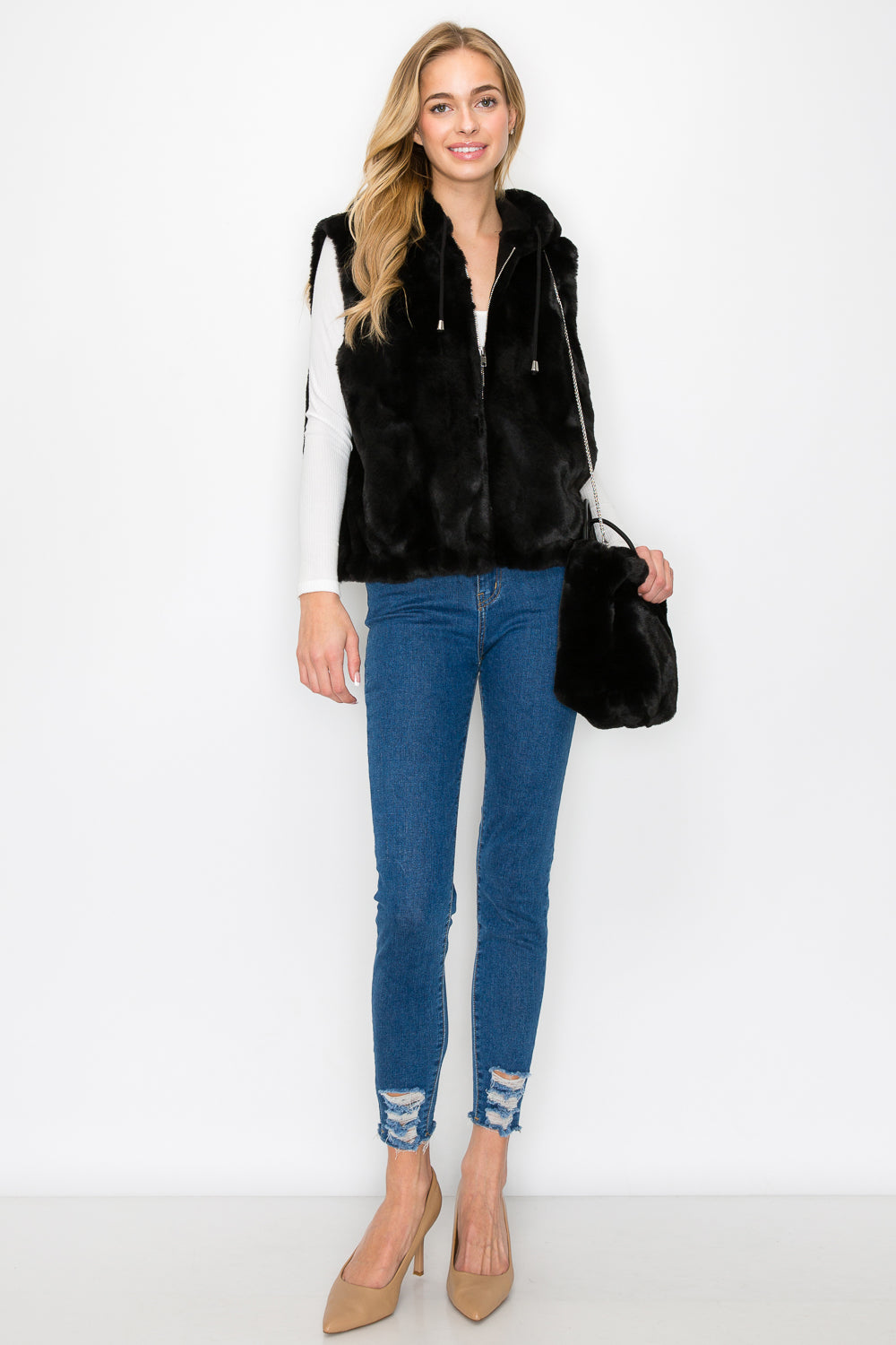 Jackie Fur Vest with Matching Crossbody Fur Bag (Set)