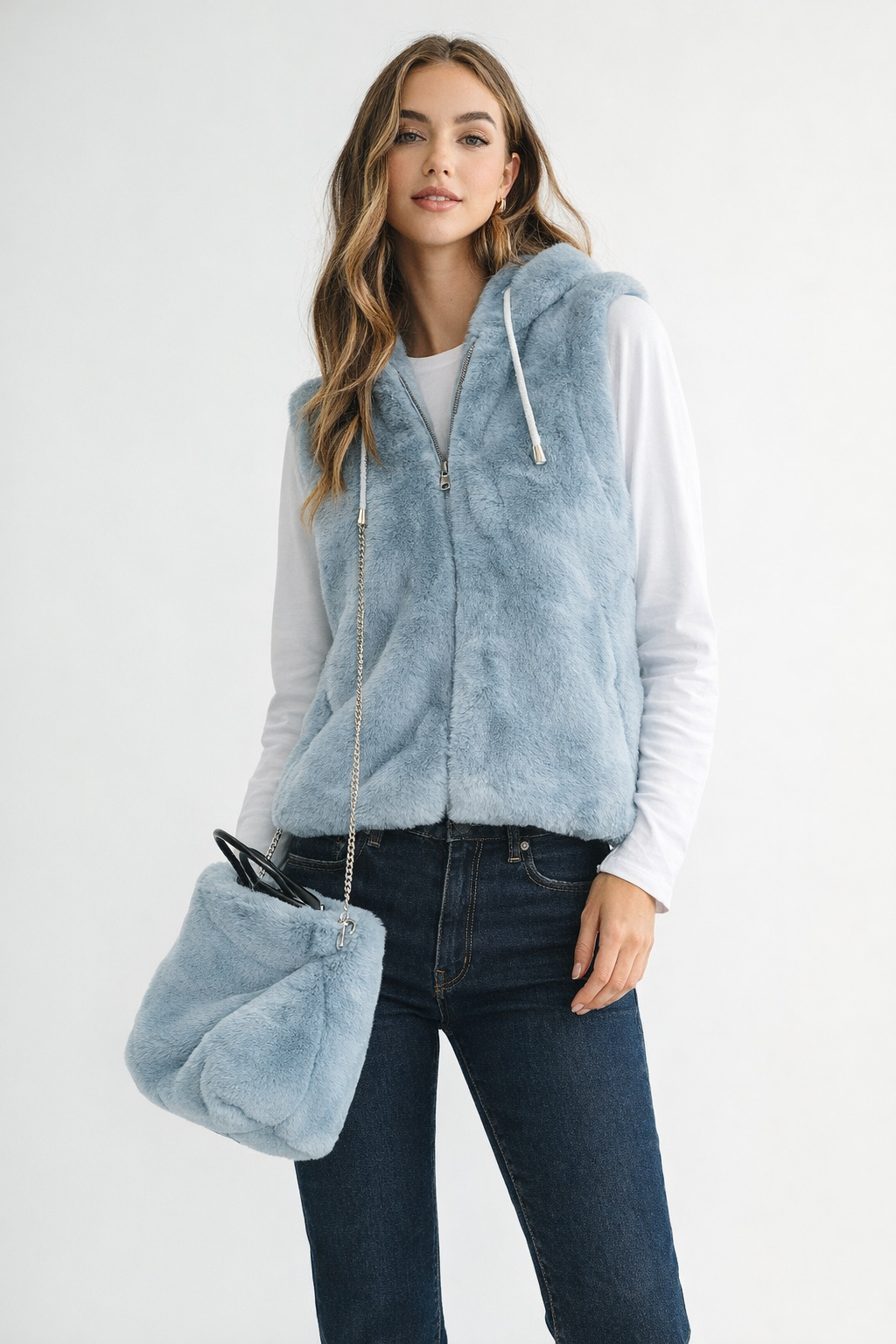 Jackie Fur Vest with Matching Crossbody Fur Bag (Set)