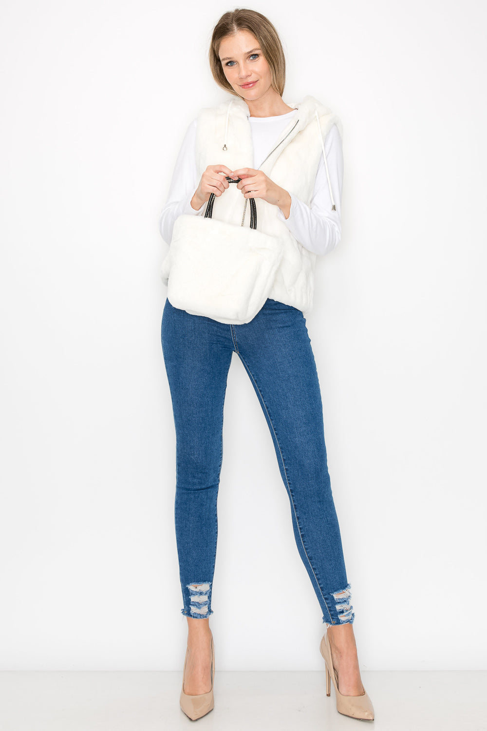 Jackie Fur Vest with Matching Crossbody Fur Bag (Set)