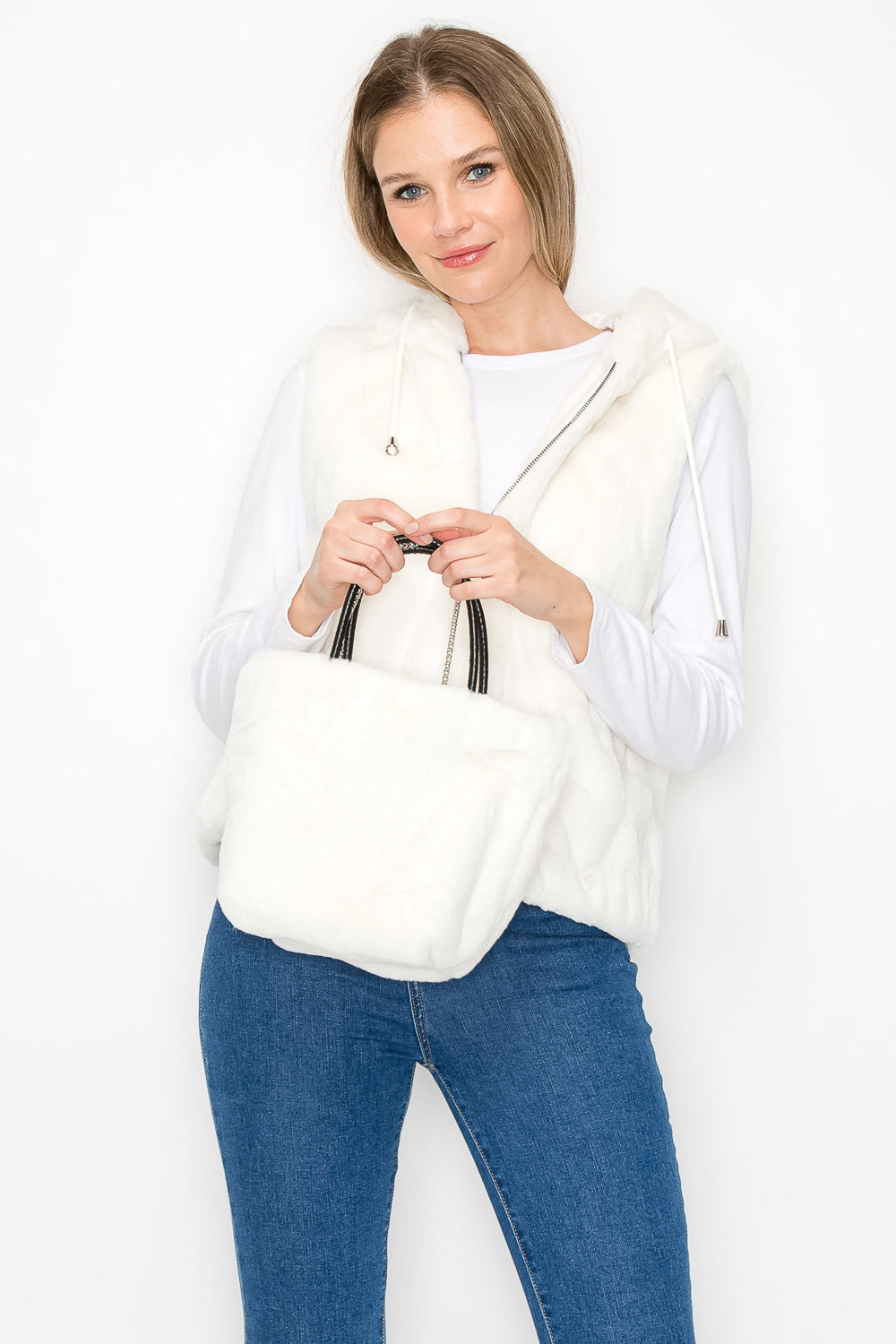 Jackie Fur Vest with Matching Crossbody Fur Bag (Set)