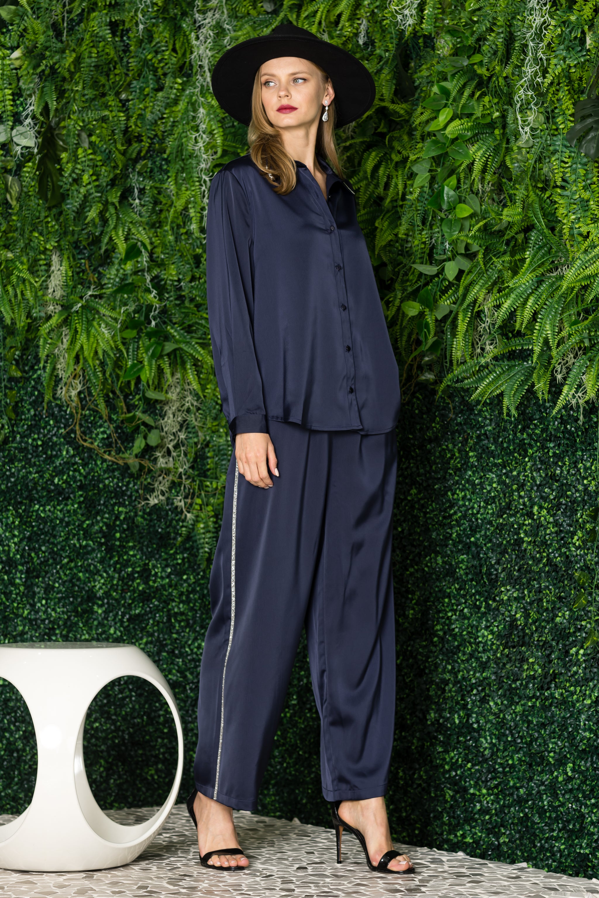 Ribbon-Detail Satin Pants